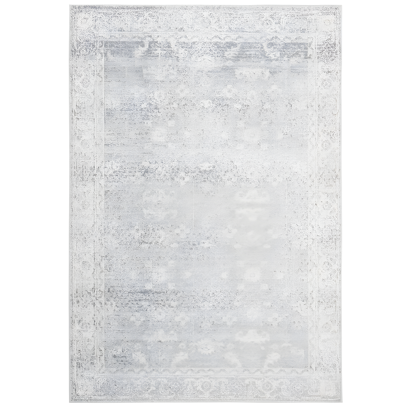 Silver and Ivory High Pile Synthetic Rectangular Rug