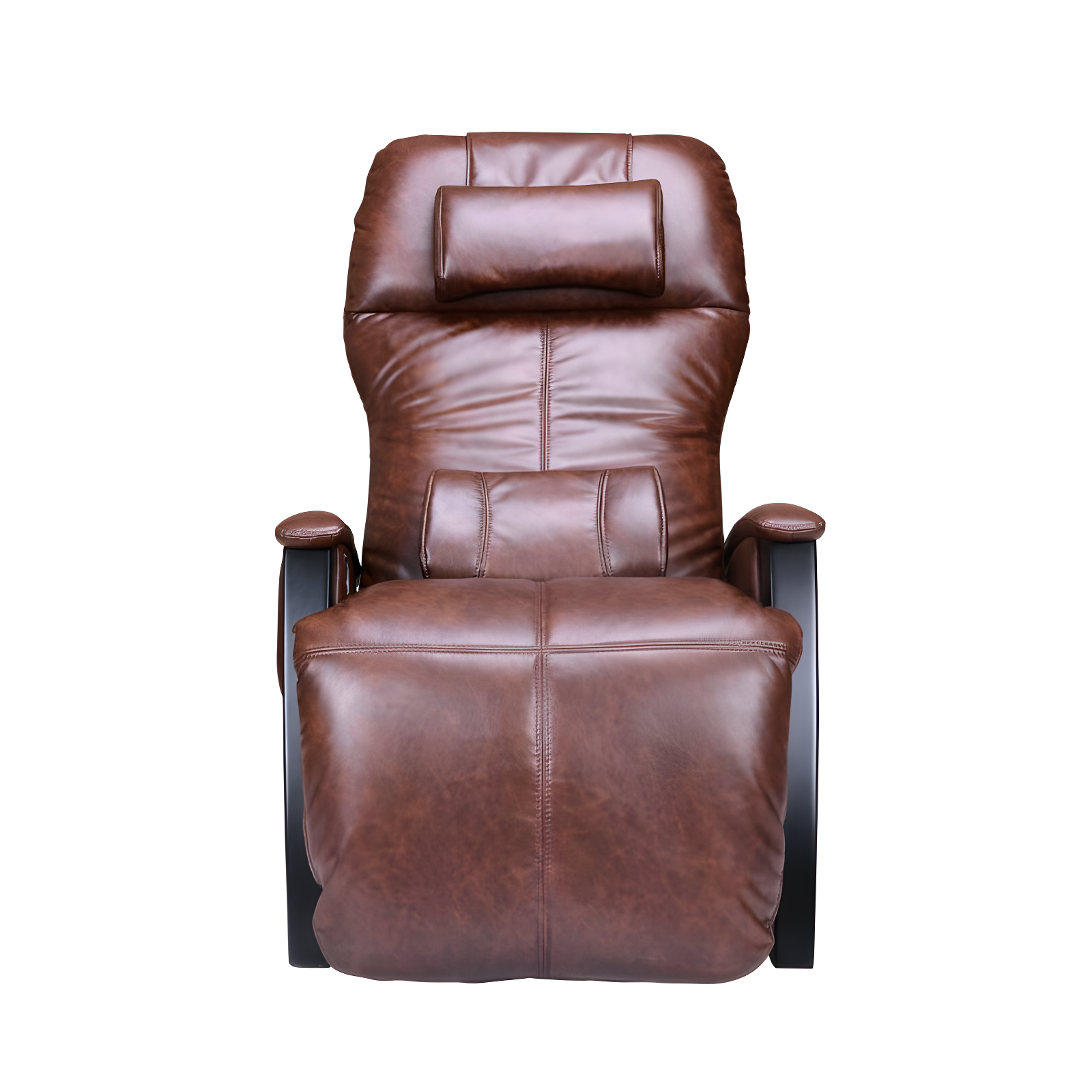 Cognac Leather Zero Gravity Massage Recliner with Wood Base