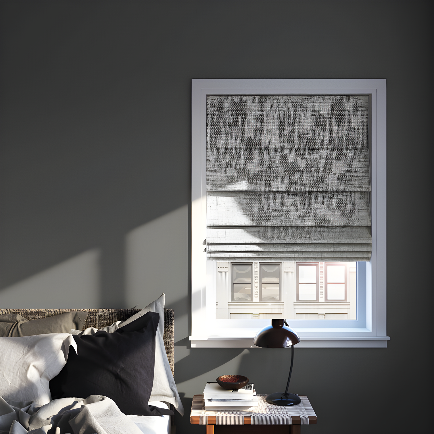 Gray Textured Blackout Cordless Roman Shade 33" x 64"