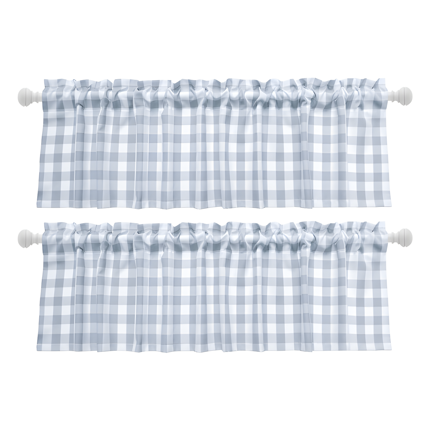 Gray and White Plaid Polyester Rod Pocket Valance Set