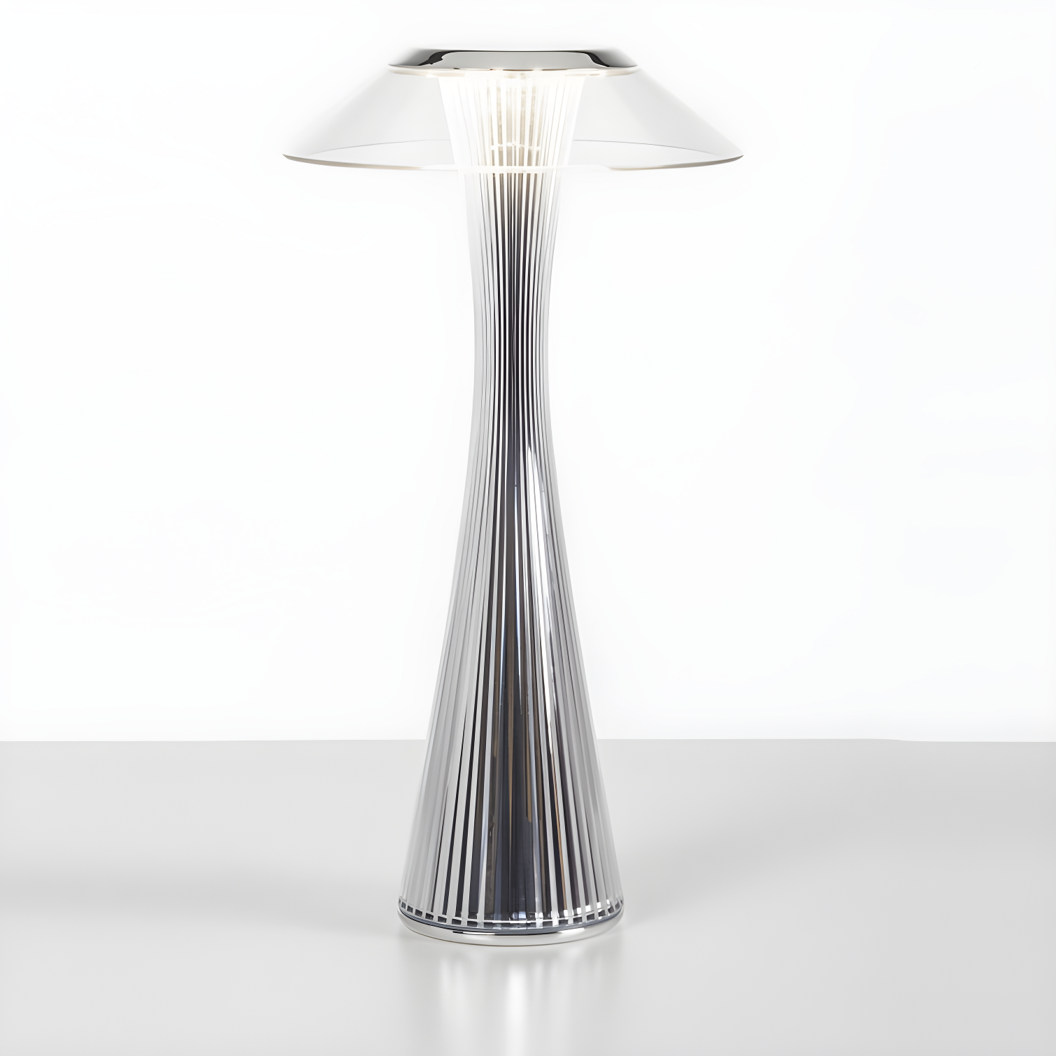 Italian Metallic Silver Space Needle Inspired LED Outdoor Lamp