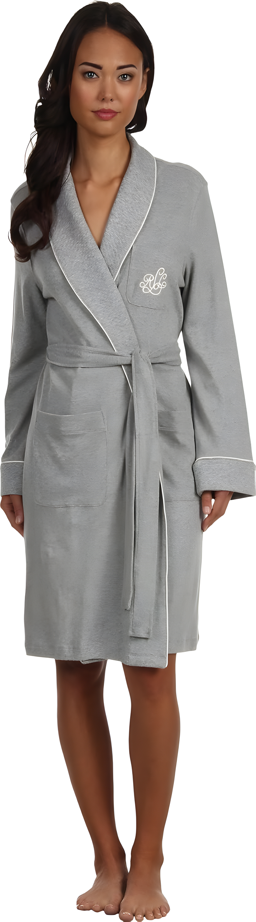 Heather Grey Quilted Shawl Collar Cotton Blend Robe