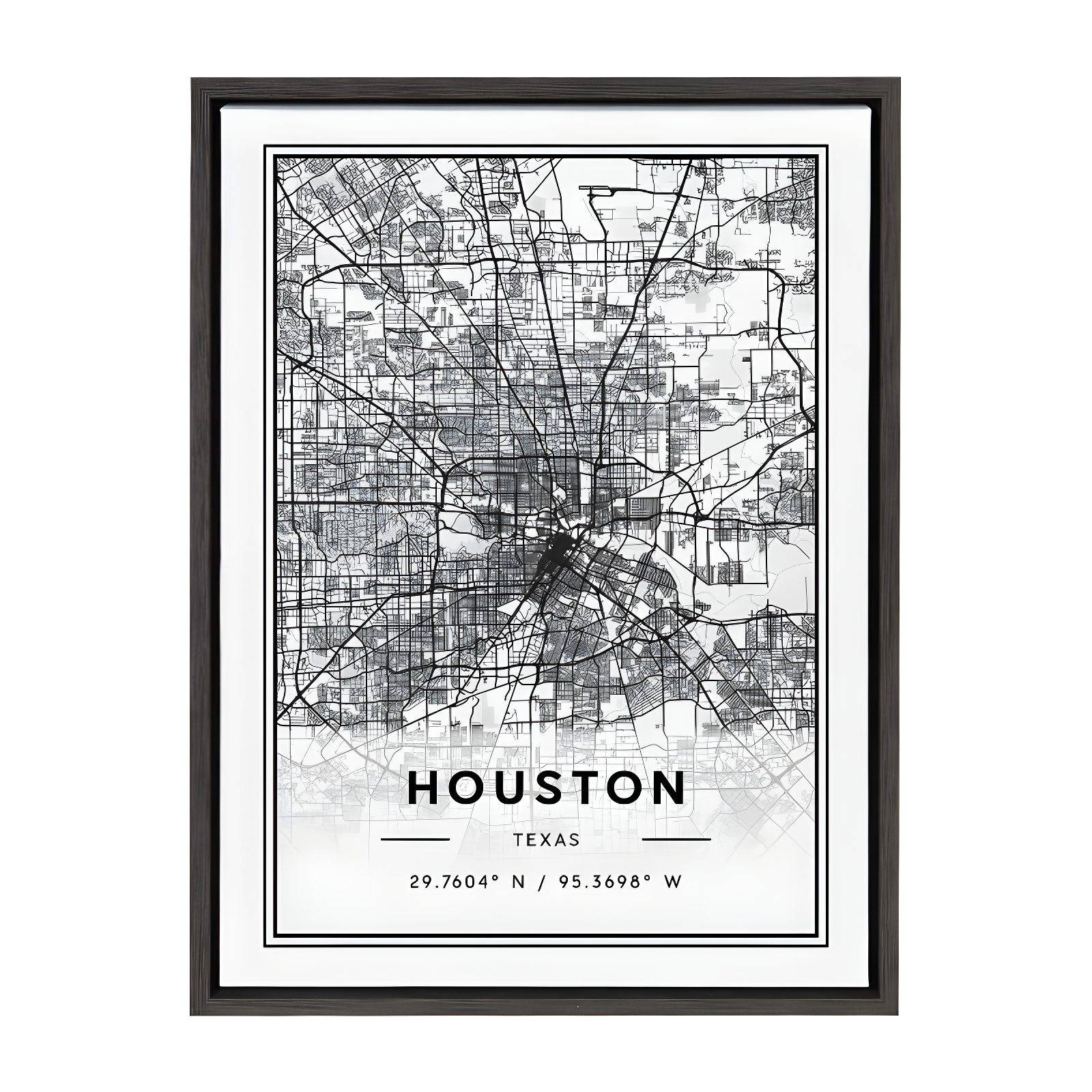 Houston Modern Map Framed Canvas Print, 18x24, Dark Gray