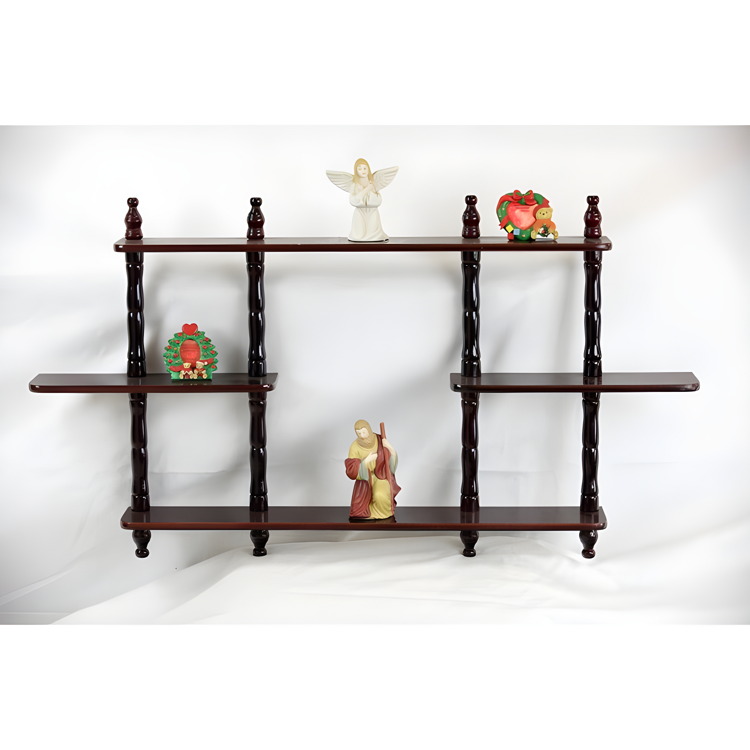 Espresso 3-Tier Floating Wall Shelf with Cherry Finish