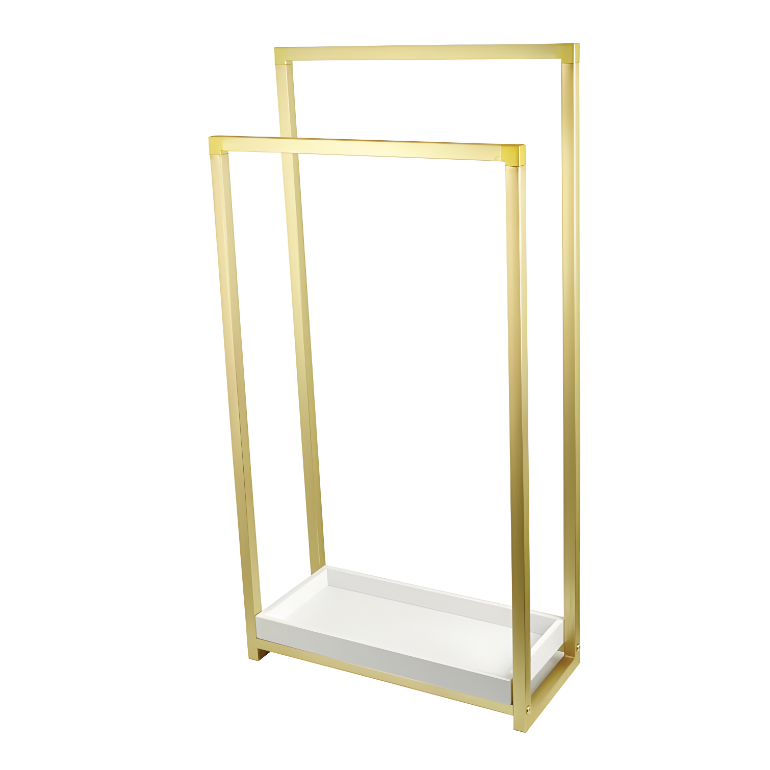 Brushed Brass 2-Tier Freestanding Towel Rack with Wooden Case