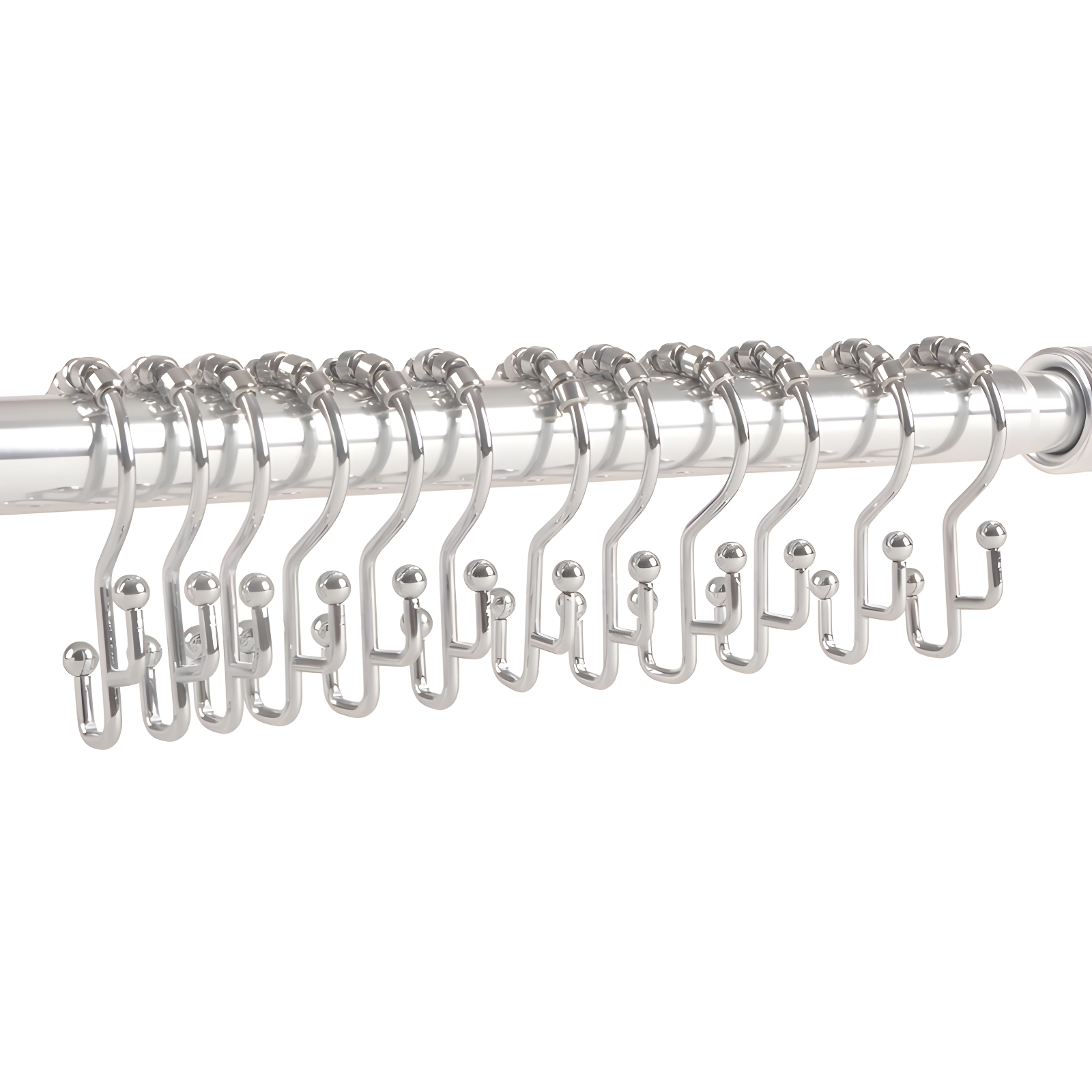 Chrome Double Roller Shower Curtain Hooks Set of 12