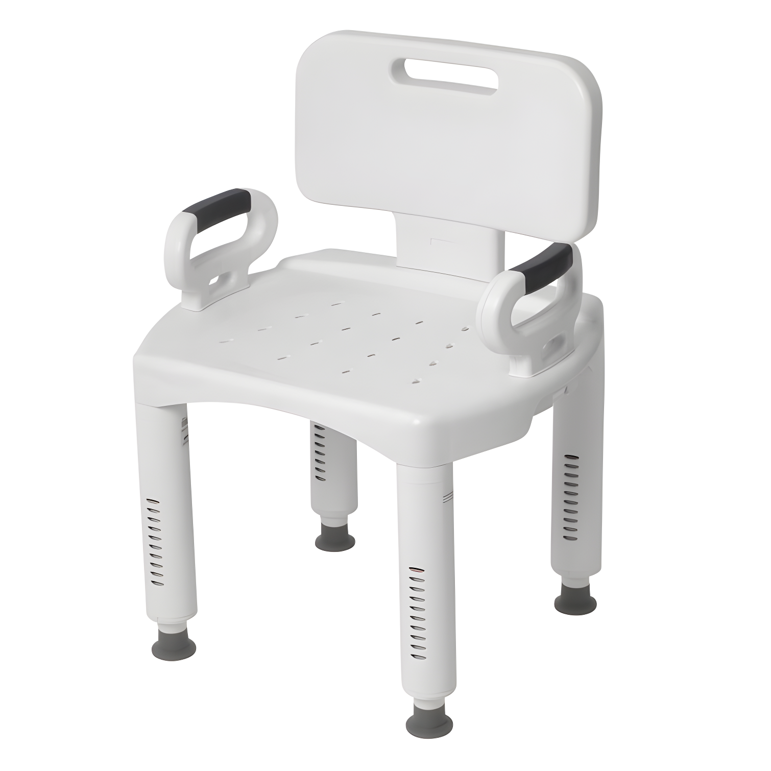 White Adjustable Plastic Shower Chair with Back and Arms