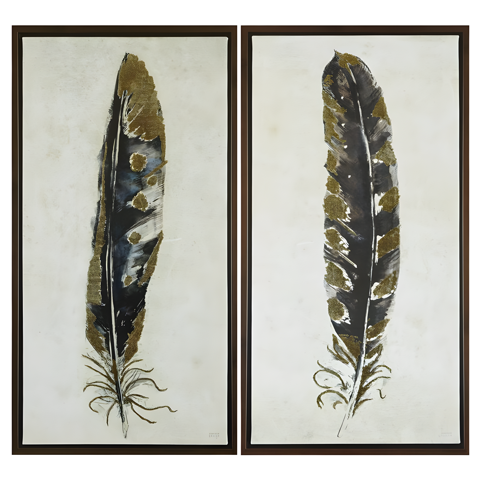 Gilded Feathers Black and Gold Foil Canvas Art Set