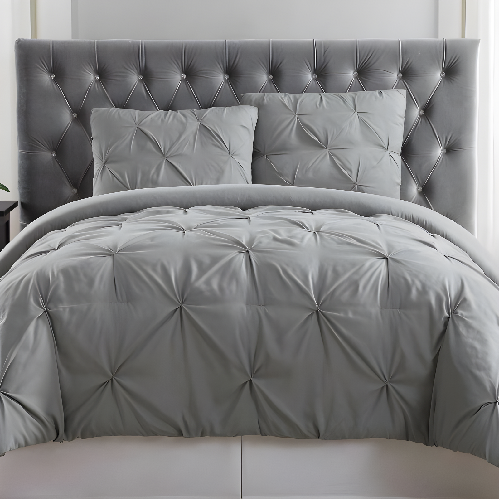 King Gray Pleated Microfiber Comforter Set