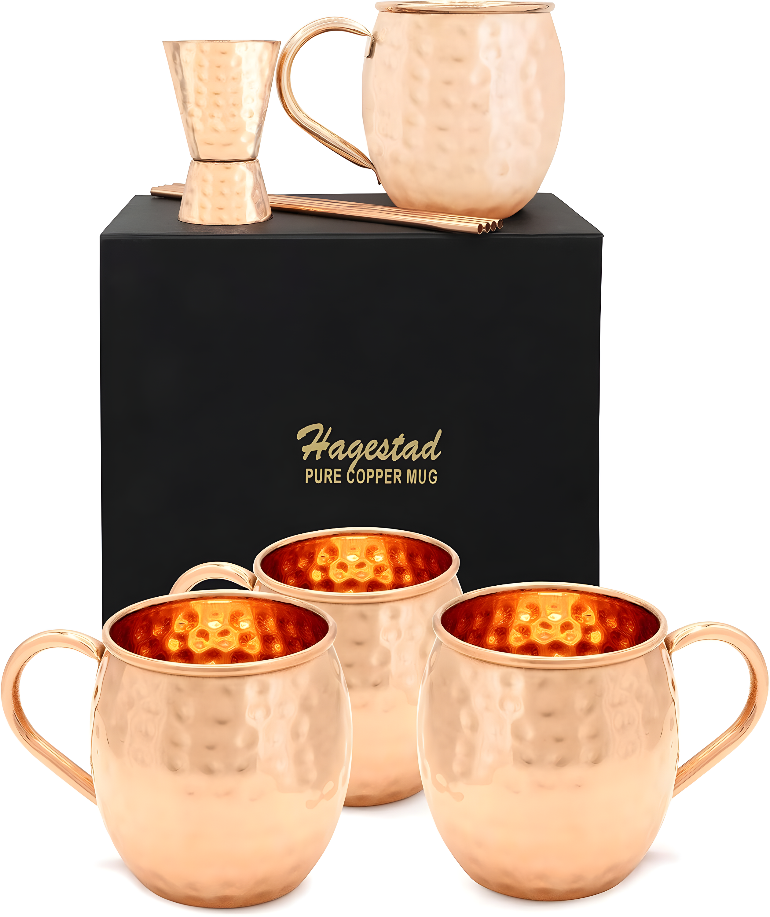 Handcrafted Copper Moscow Mule Mug Set with Straws and Jigger