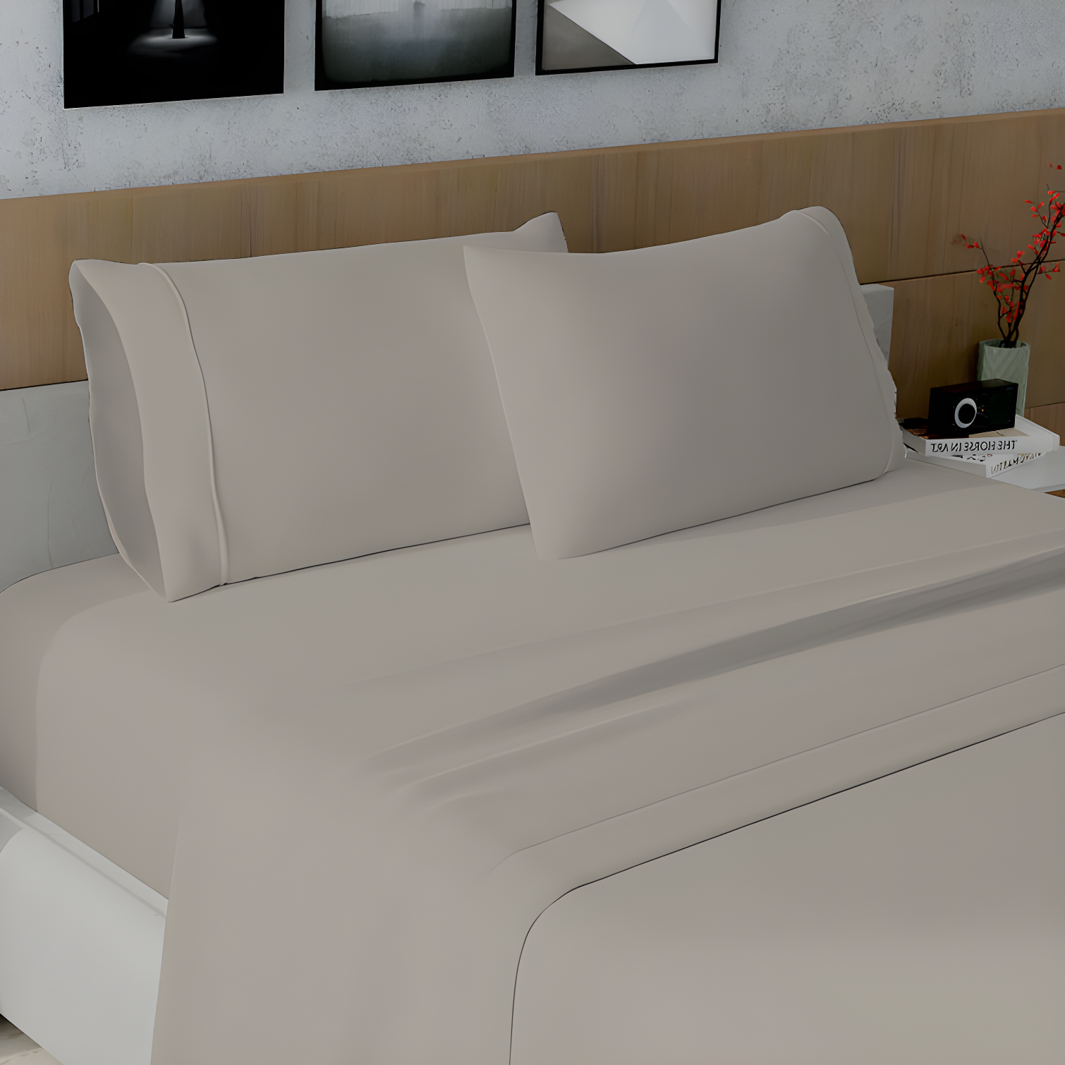 Taupe 100% Cotton Standard Pillowcases with Sateen Weave