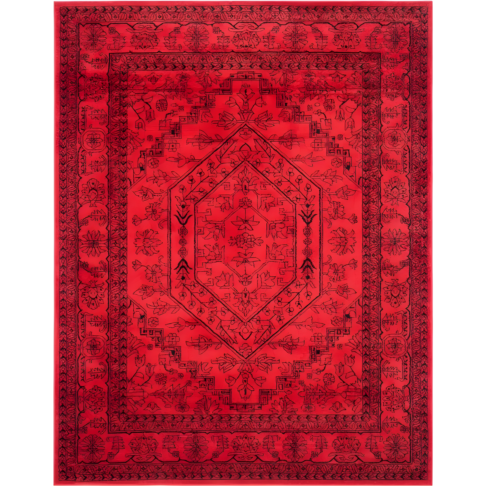 Red and Black Medallion Synthetic 6' x 9' Area Rug