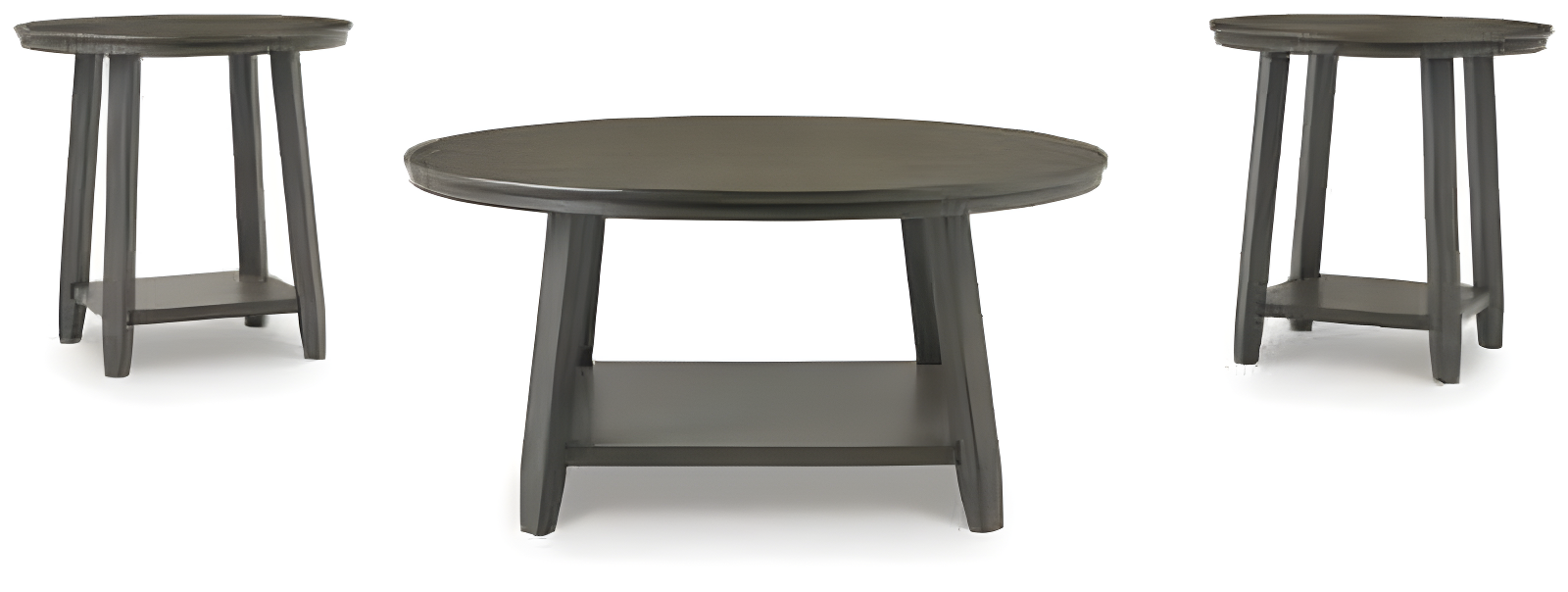 Gray Acacia Wood Round Coffee Table Set with Two End Tables