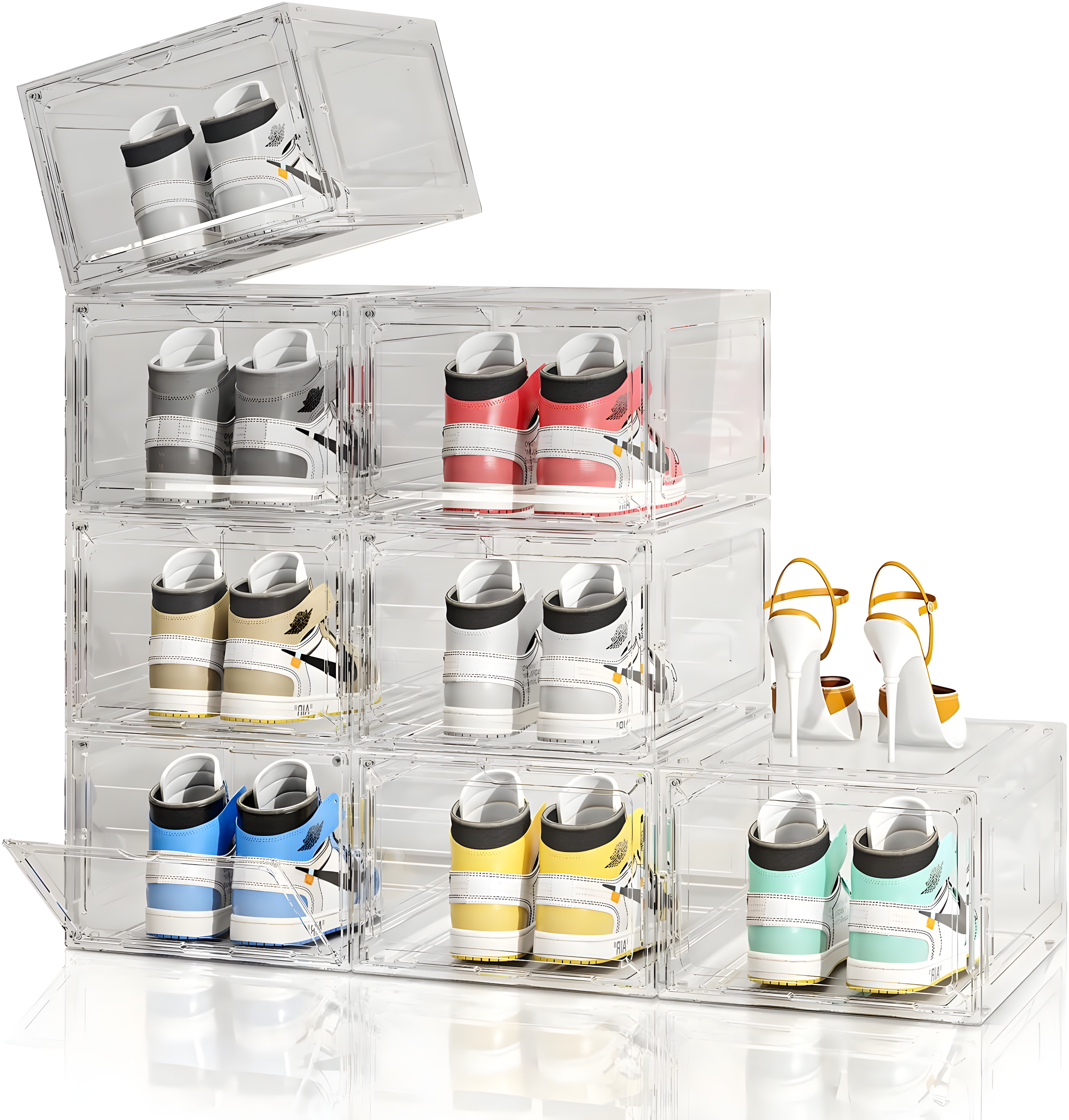 Clear Plastic Stackable Shoe Storage Boxes with Magnetic Door, 8 Pack