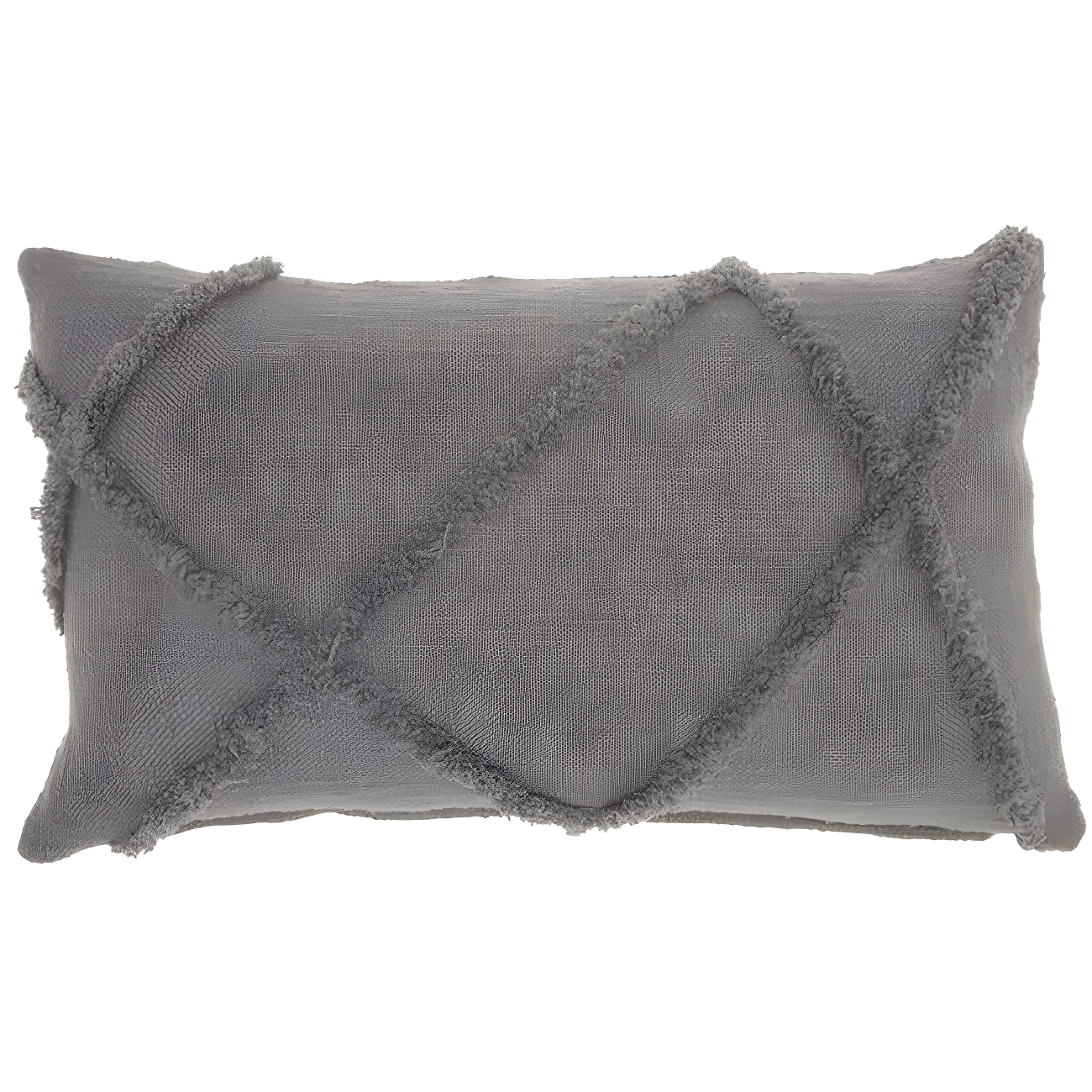 Gray Cotton Abstract Shaggy Detail Lumbar Pillow 14 x 24 in.