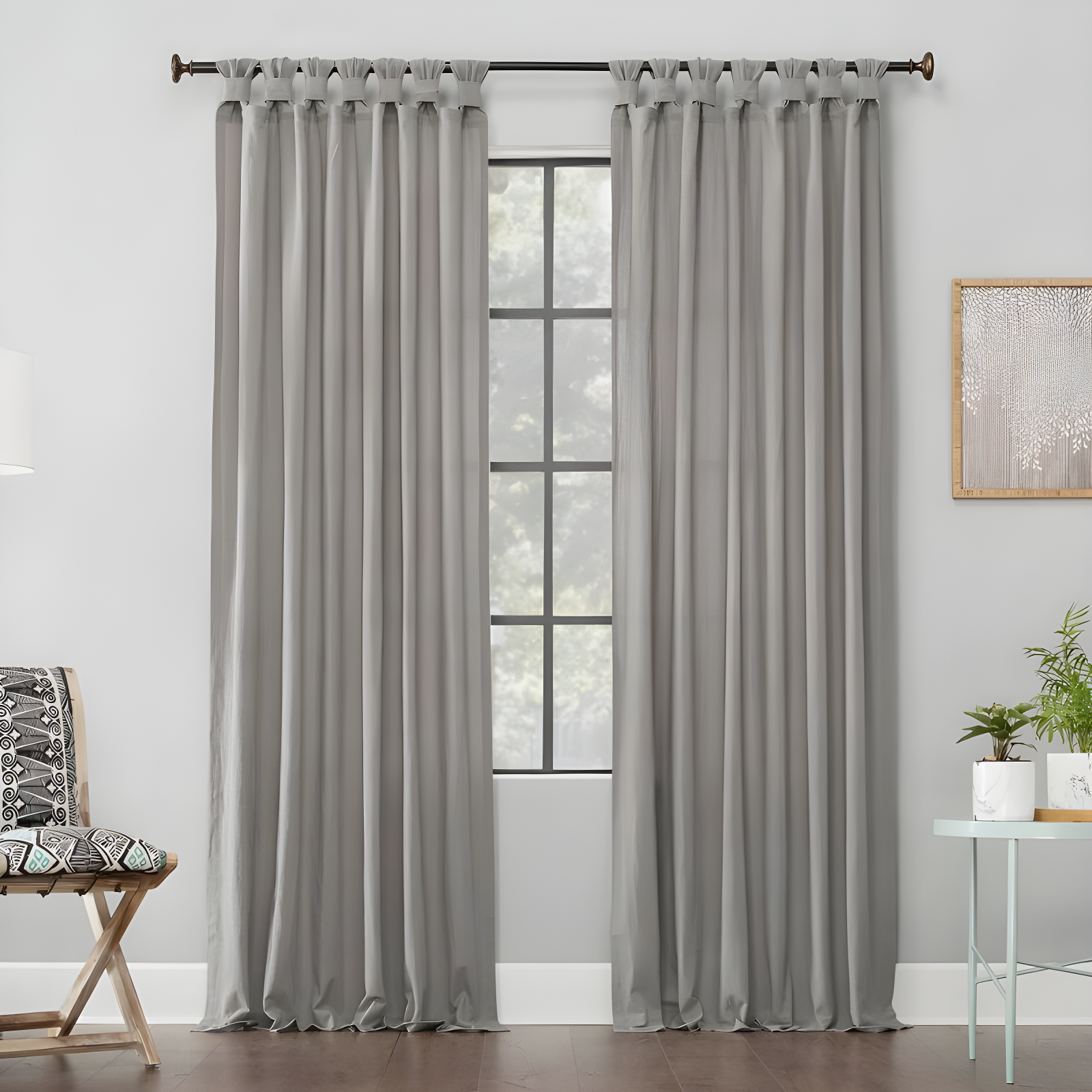 Silver Light Filtering Cotton Tab Top Panel Curtains