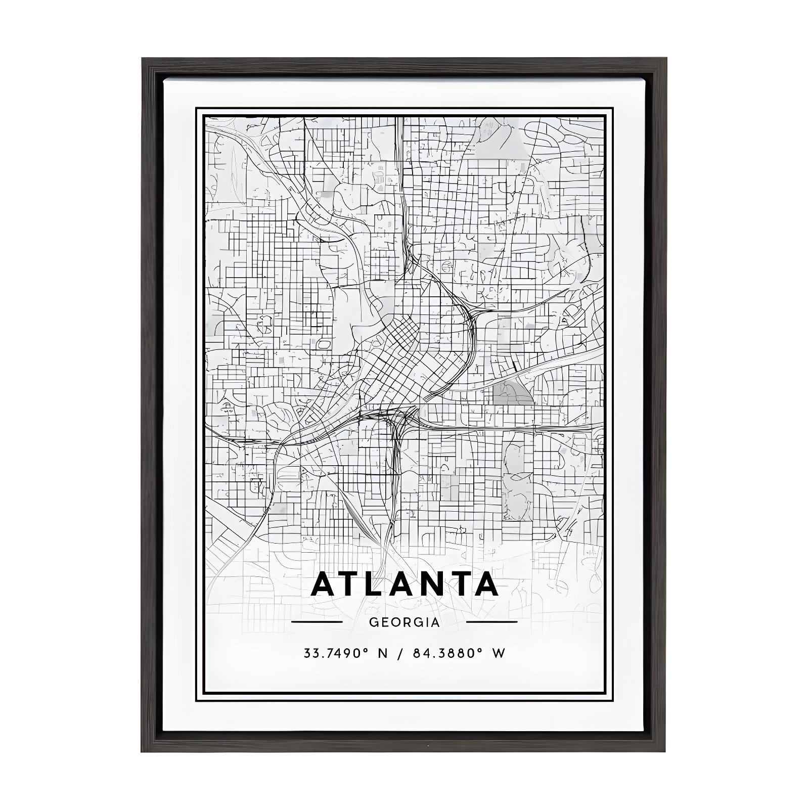 Sylvie Atlanta Modern Map Gray Framed Canvas Wall Art