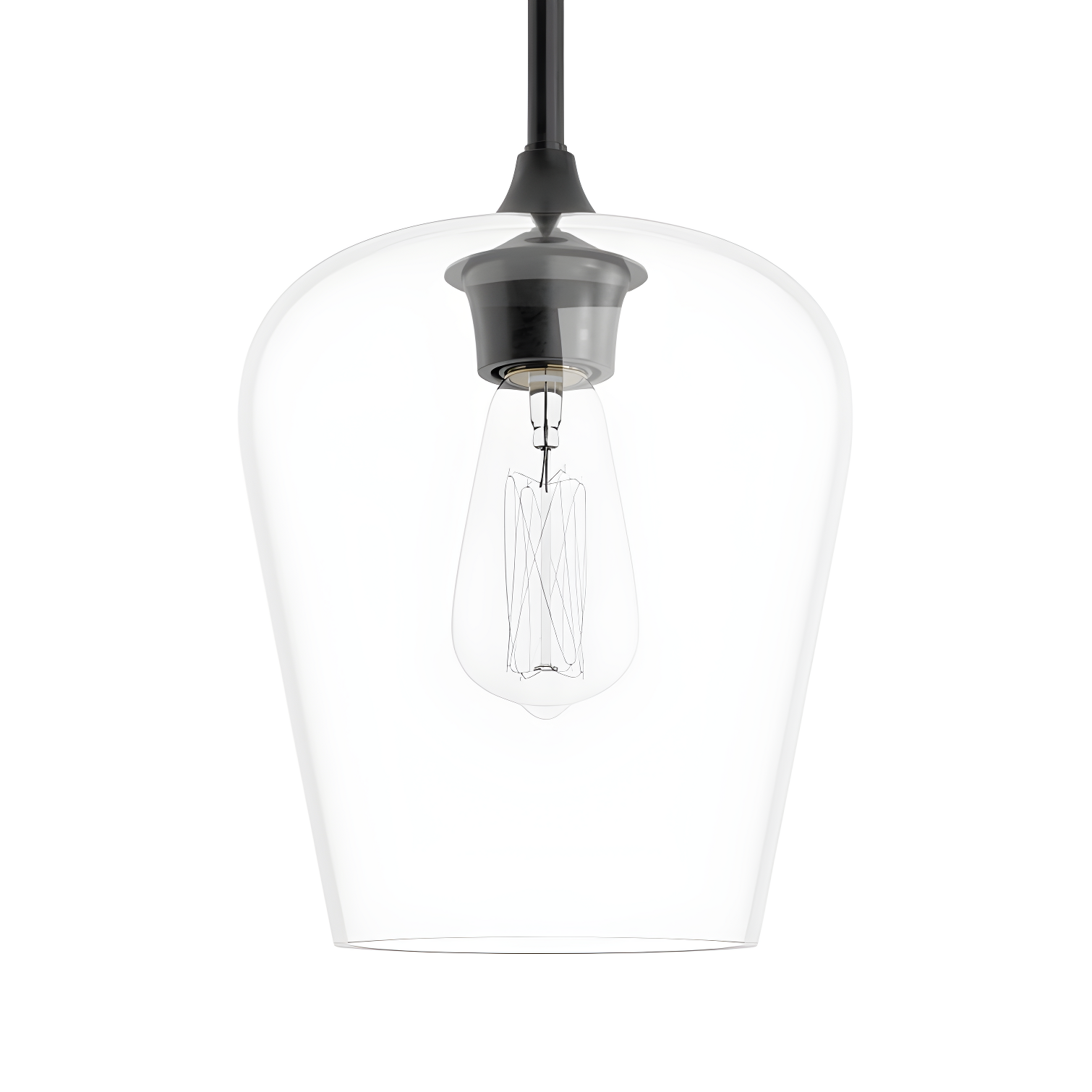 Matte Black Single Light Bell Pendant with Clear Glass Shade