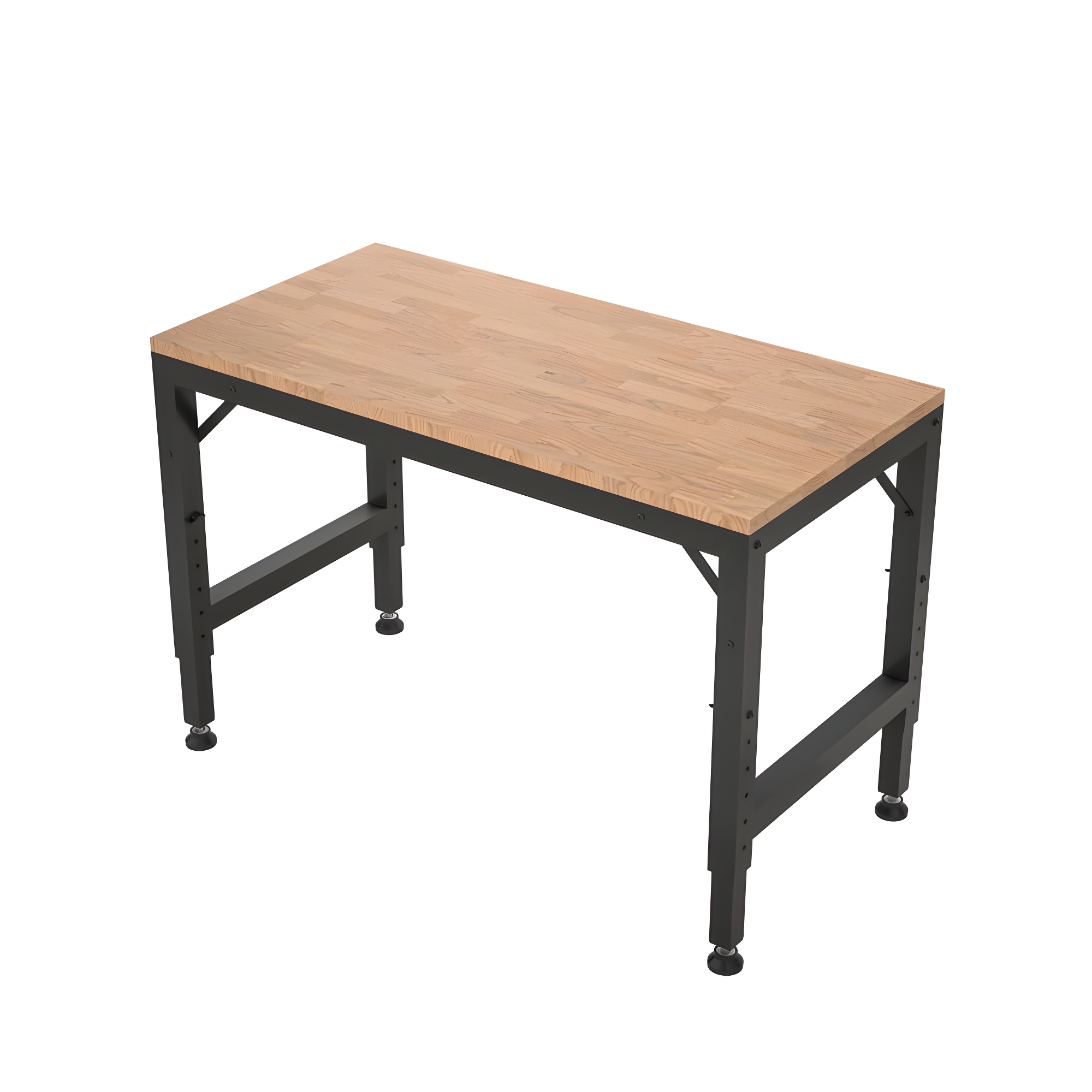 Adjustable Black Steel and Rubber Wood Workbench, 48"