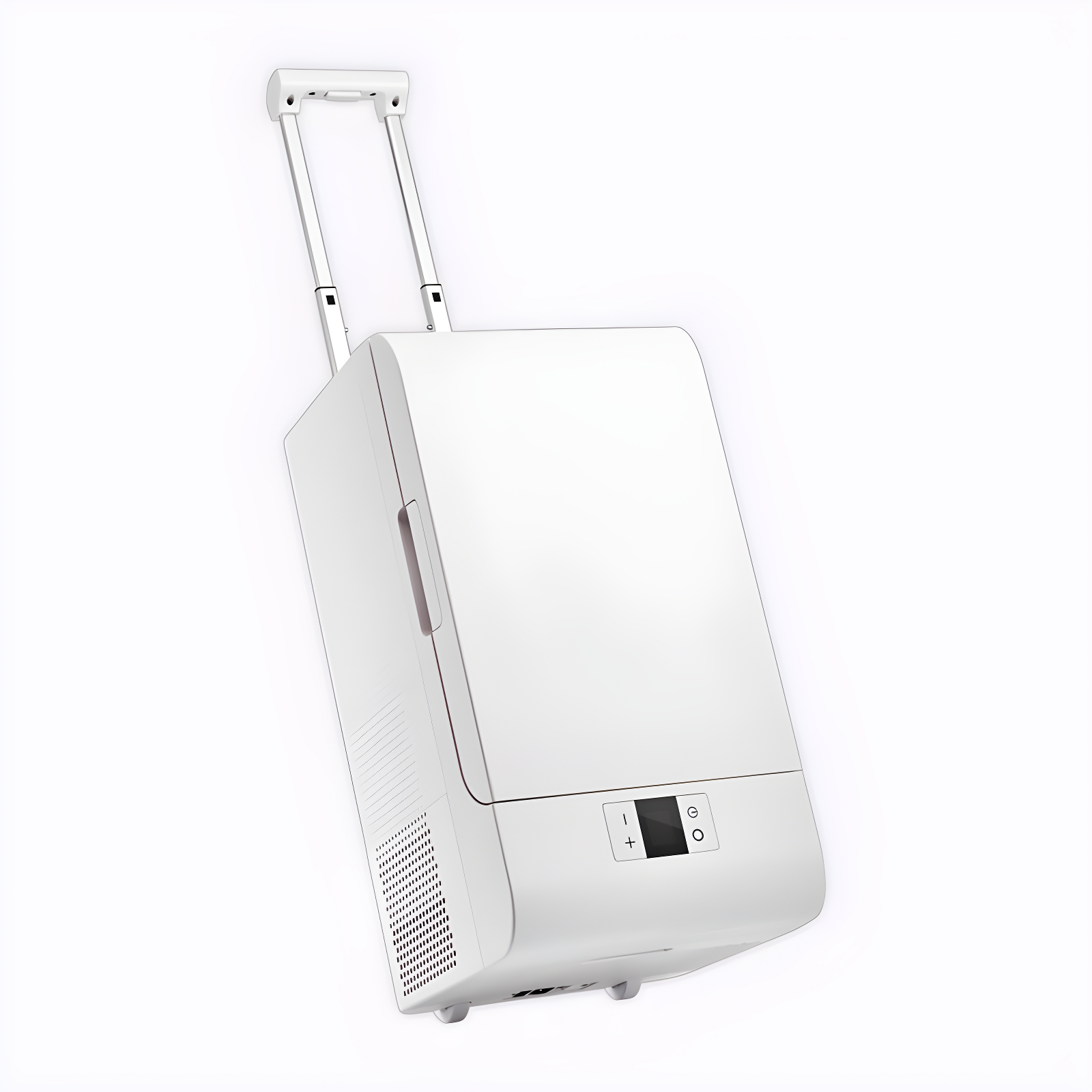 White Portable Fridge-Freezer with Retractable Handle and Wheels