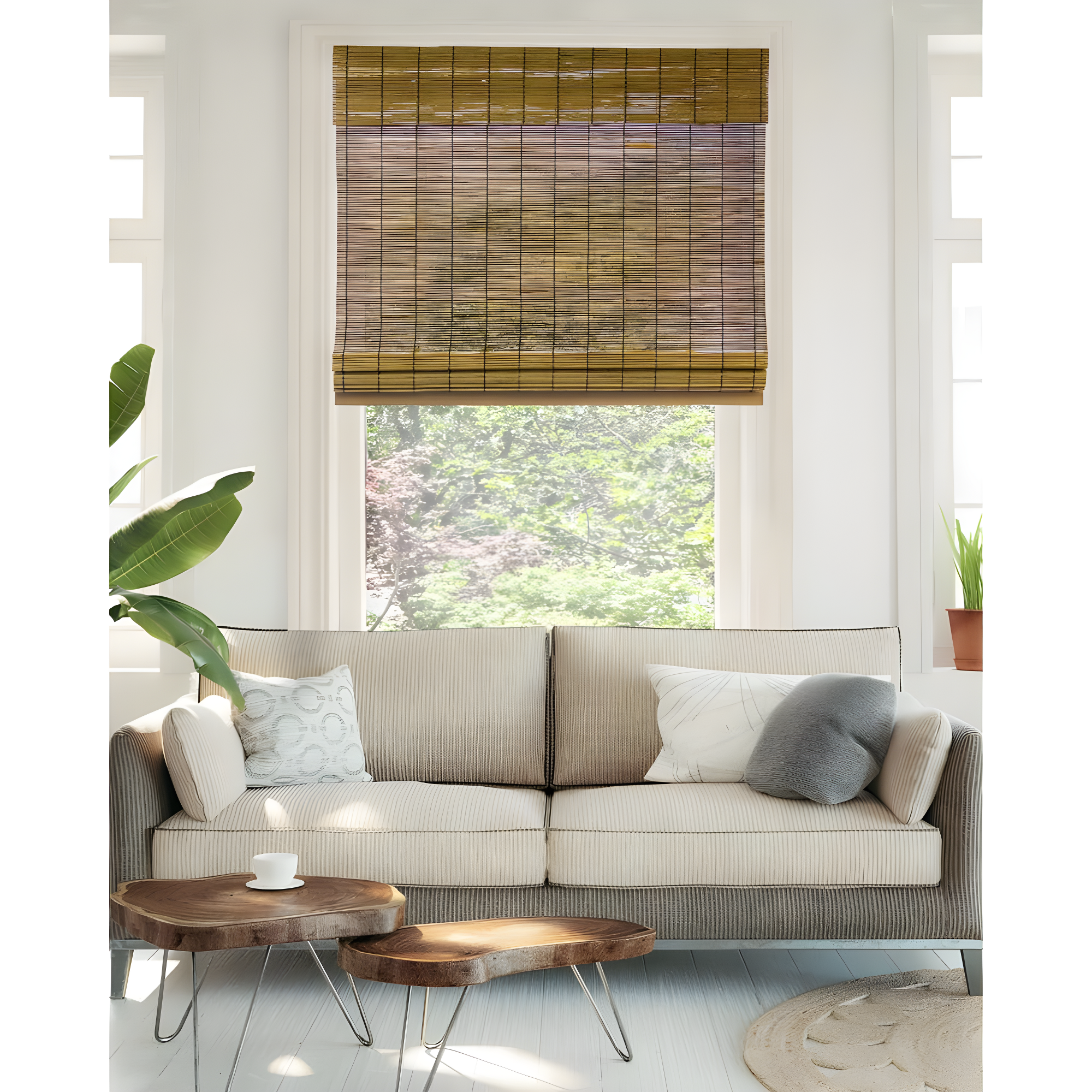 Cordless Bamboo Blackout Woven Outdoor Roman Shades, 23x64 inch