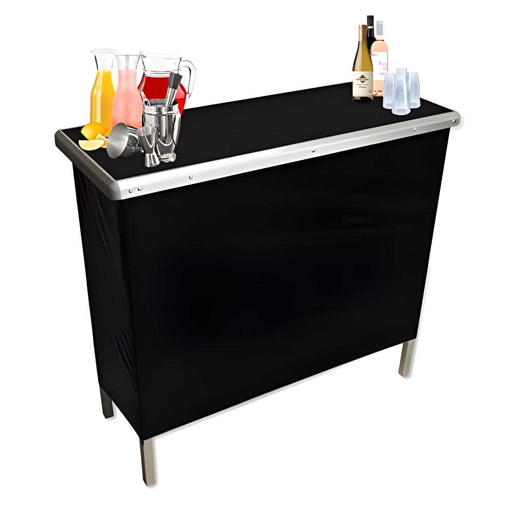 Black Folding Portable Party Bar with Skirt and Storage Shelf