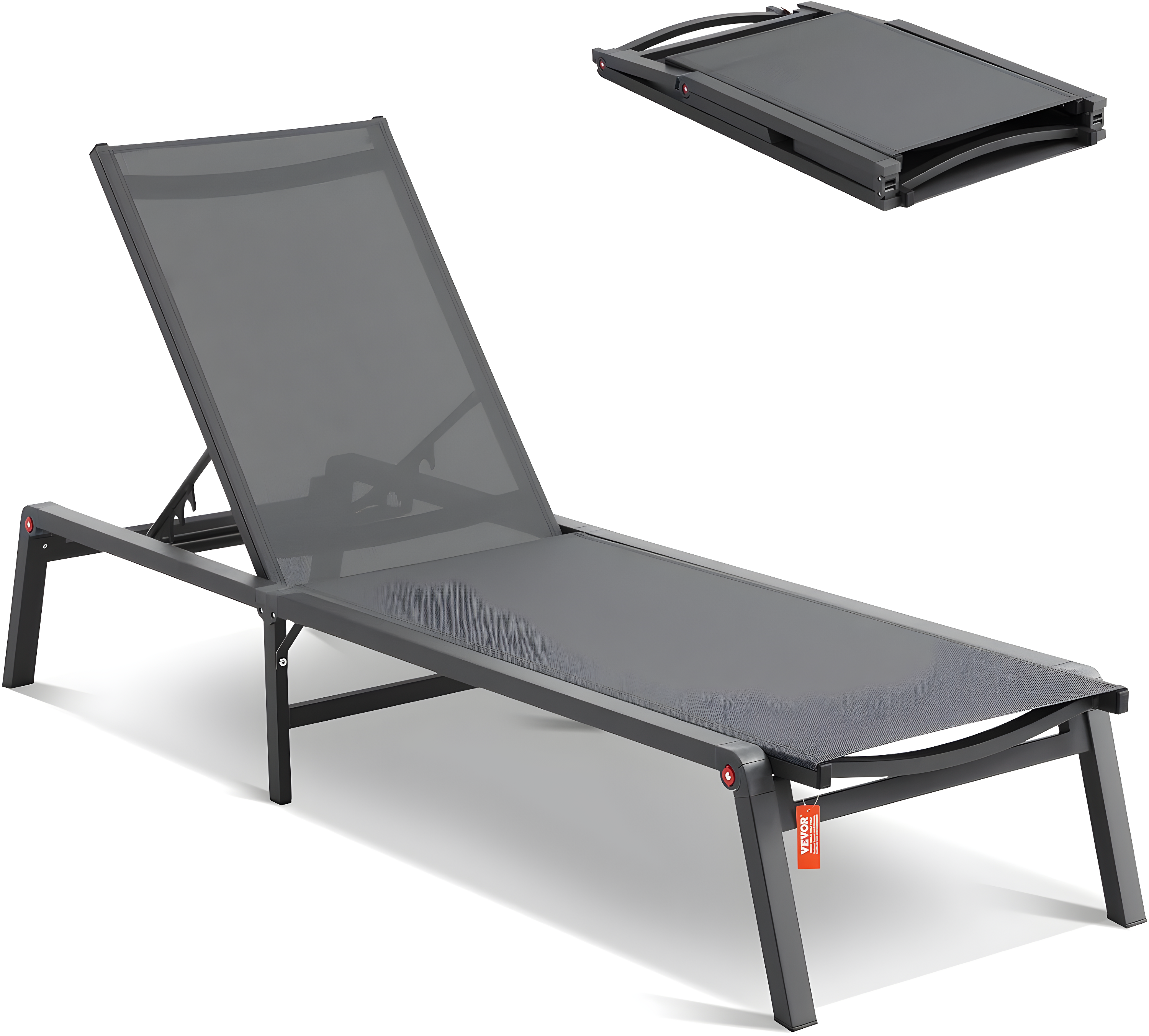 Dark Gray Aluminum Adjustable Outdoor Chaise Lounge Chair