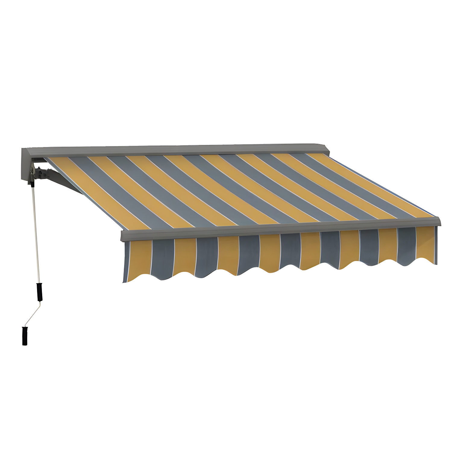 Yellow and Gray Striped Manual Retractable Patio Awning