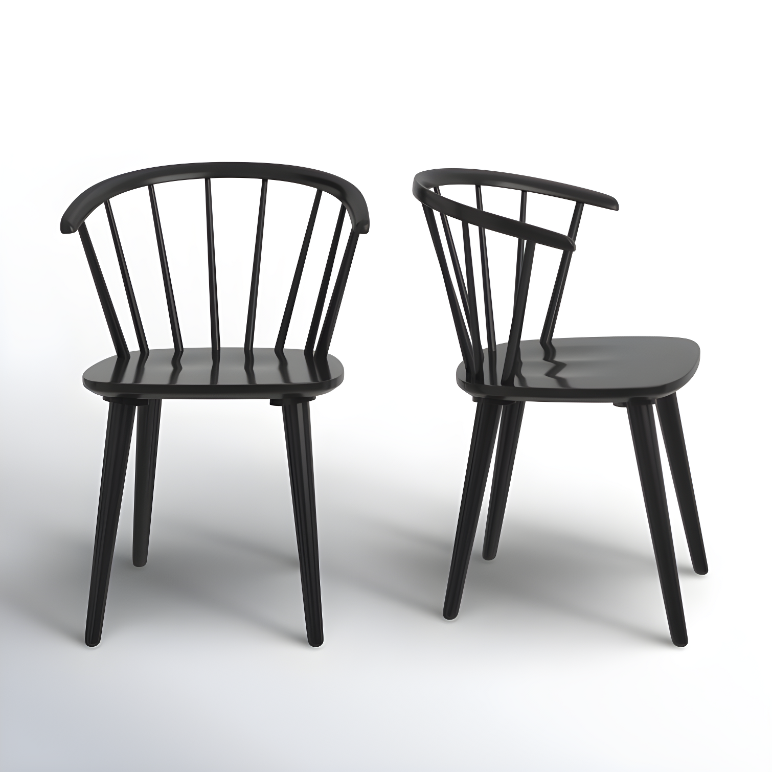 Black Rubberwood Low Windsor Dining Side Chair Set