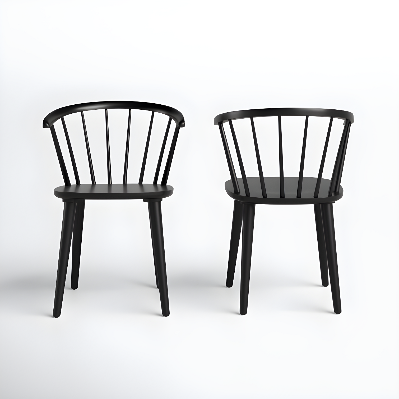 Black Rubberwood Low Windsor Dining Side Chair Set