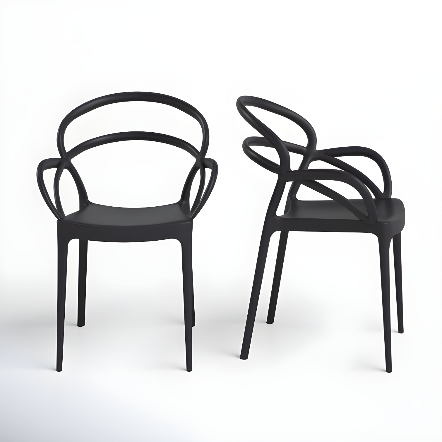 Black Plastic Stackable Outdoor Dining Armchair Set