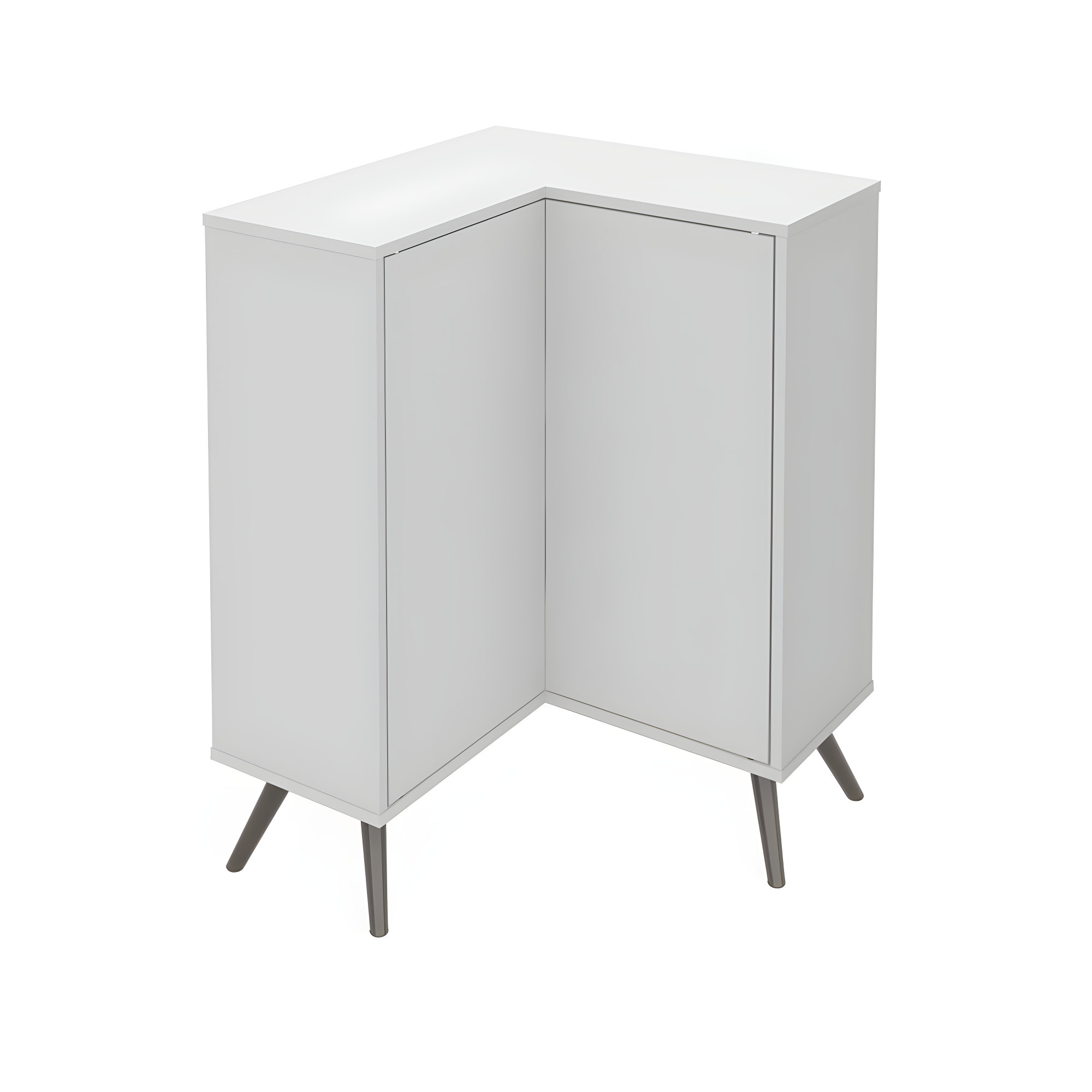 White Corner Storage Cabinet with Adjustable Shelving and Metal Legs