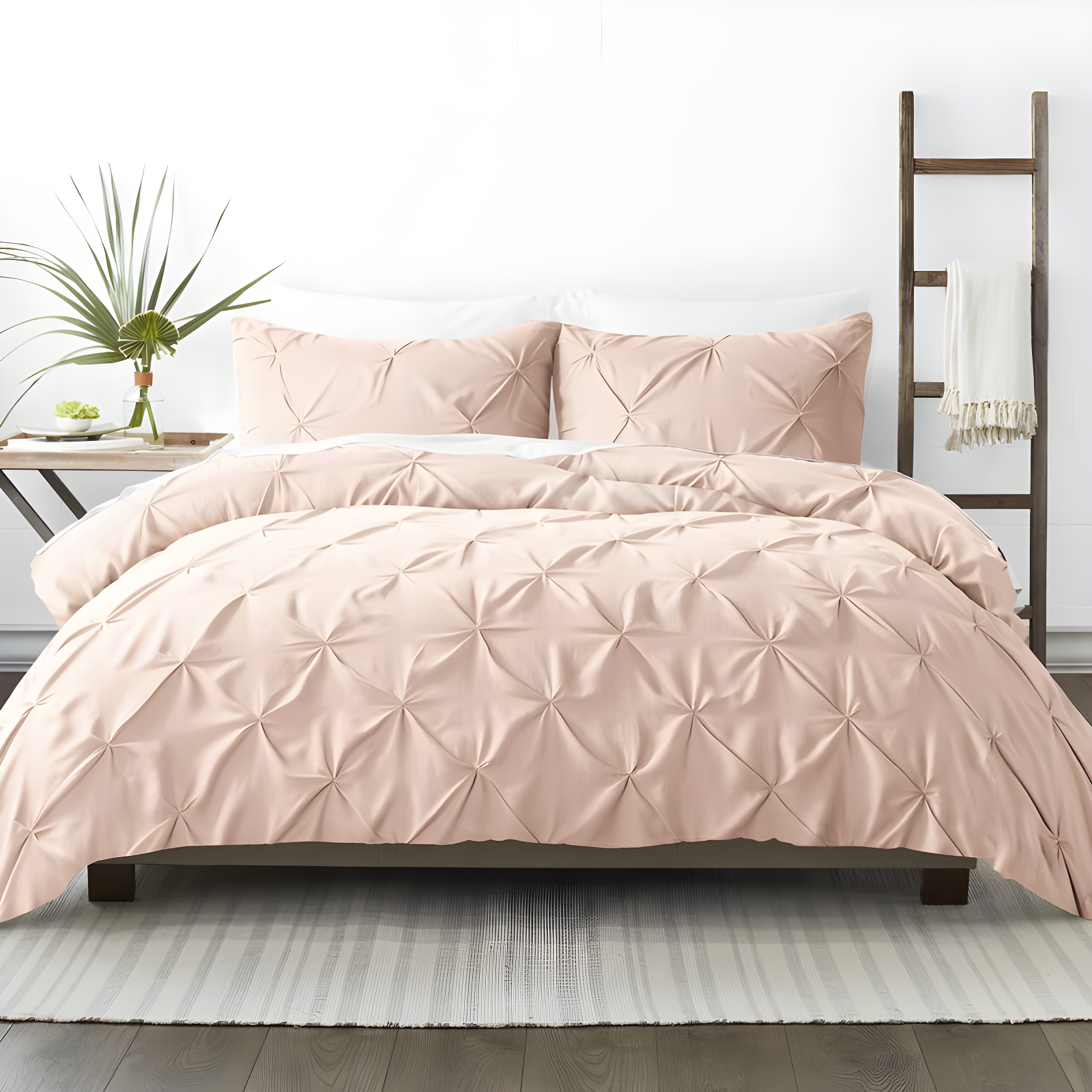 Blush Pink Pintuck California King Microfiber Duvet Cover Set