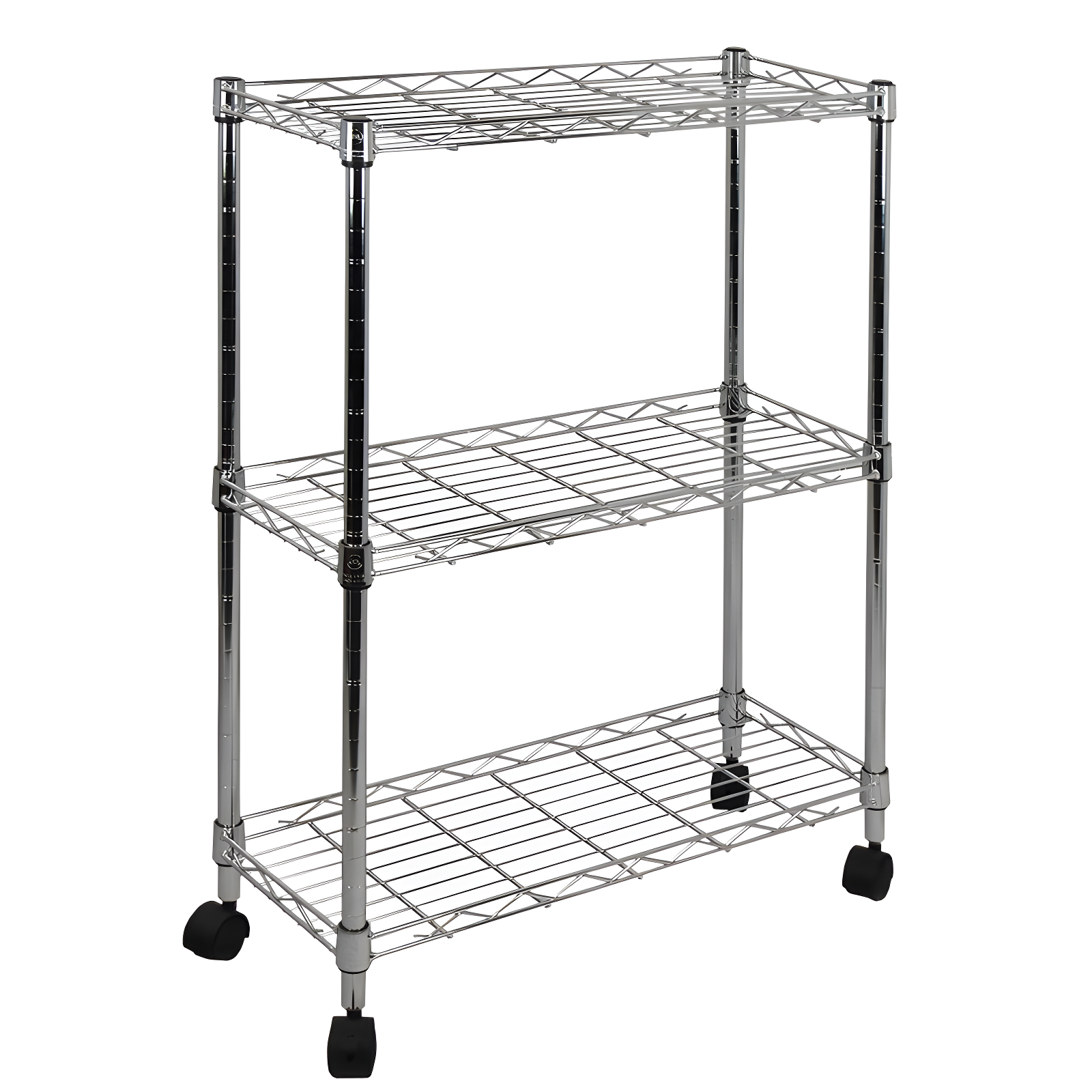 Sleek Chrome 24" 3-Tier Adjustable Utility Cart