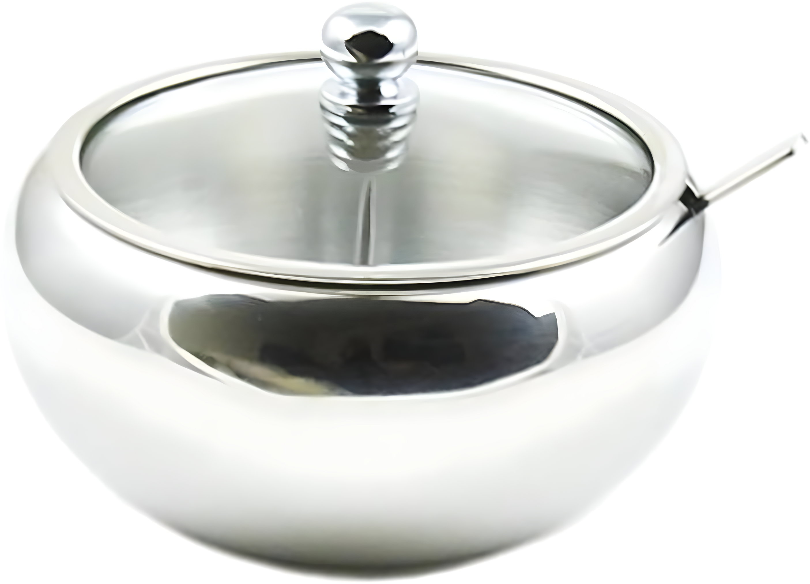 Stainless Steel Sugar Bowl with Glass Lid and Spoon