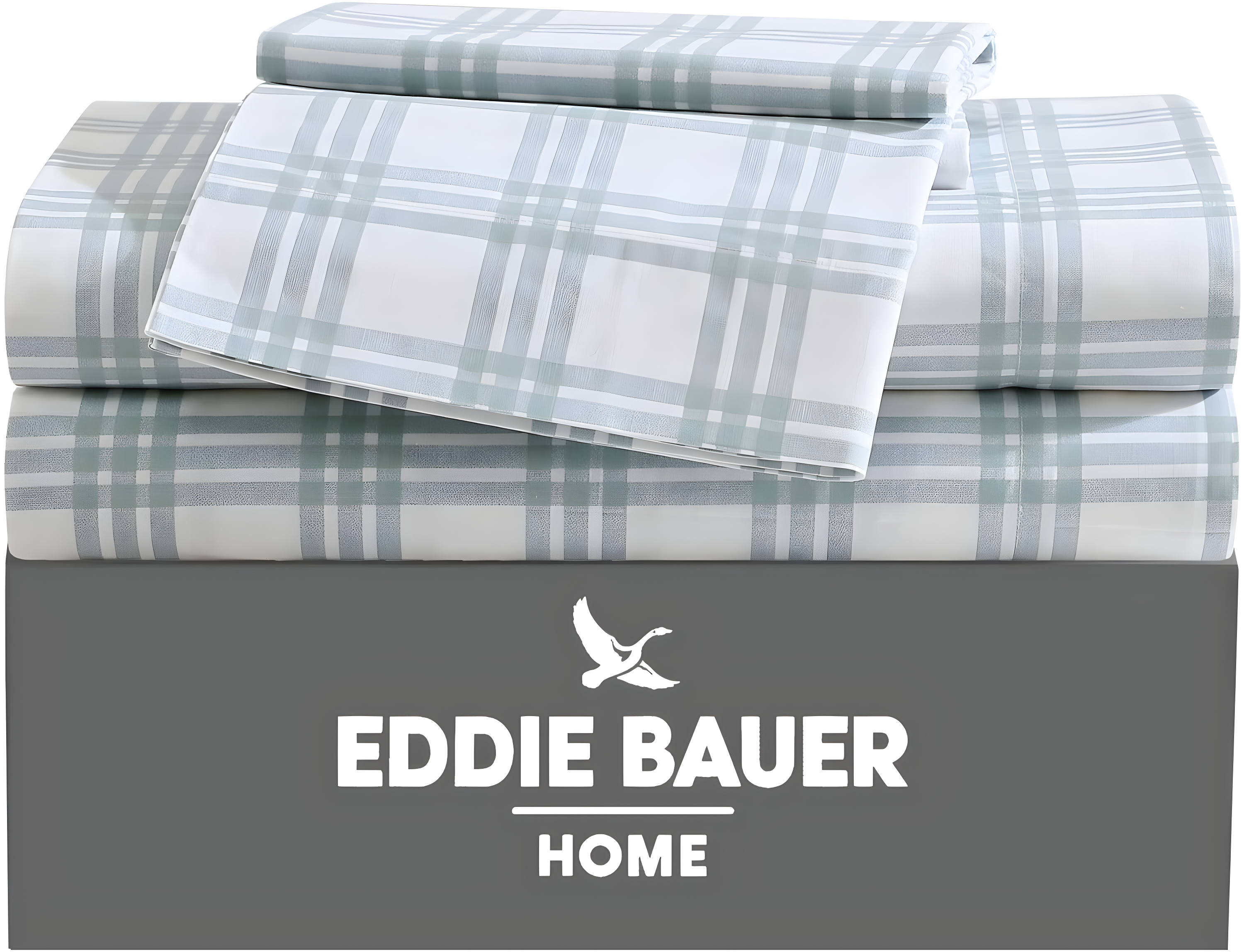 Queen White and Pale Green Plaid Cotton Percale Sheet Set