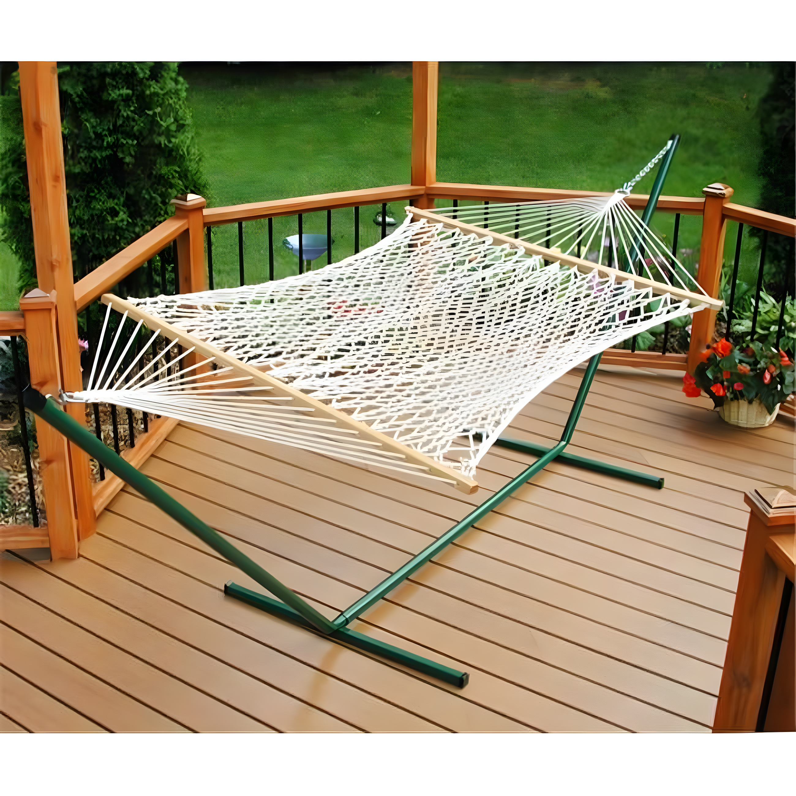 Algoma Off-White Cotton Rope Hammock with Steel Stand