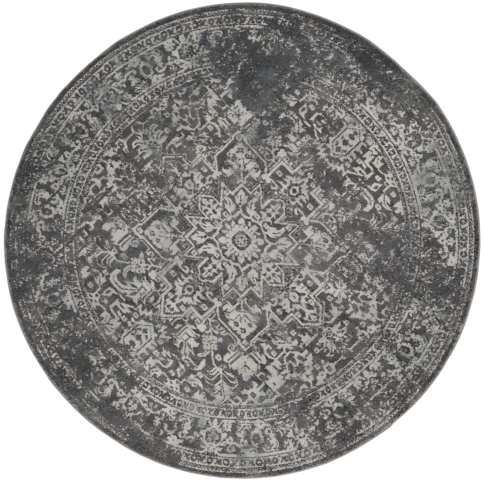 Evoke Grey and Ivory Round Synthetic Area Rug