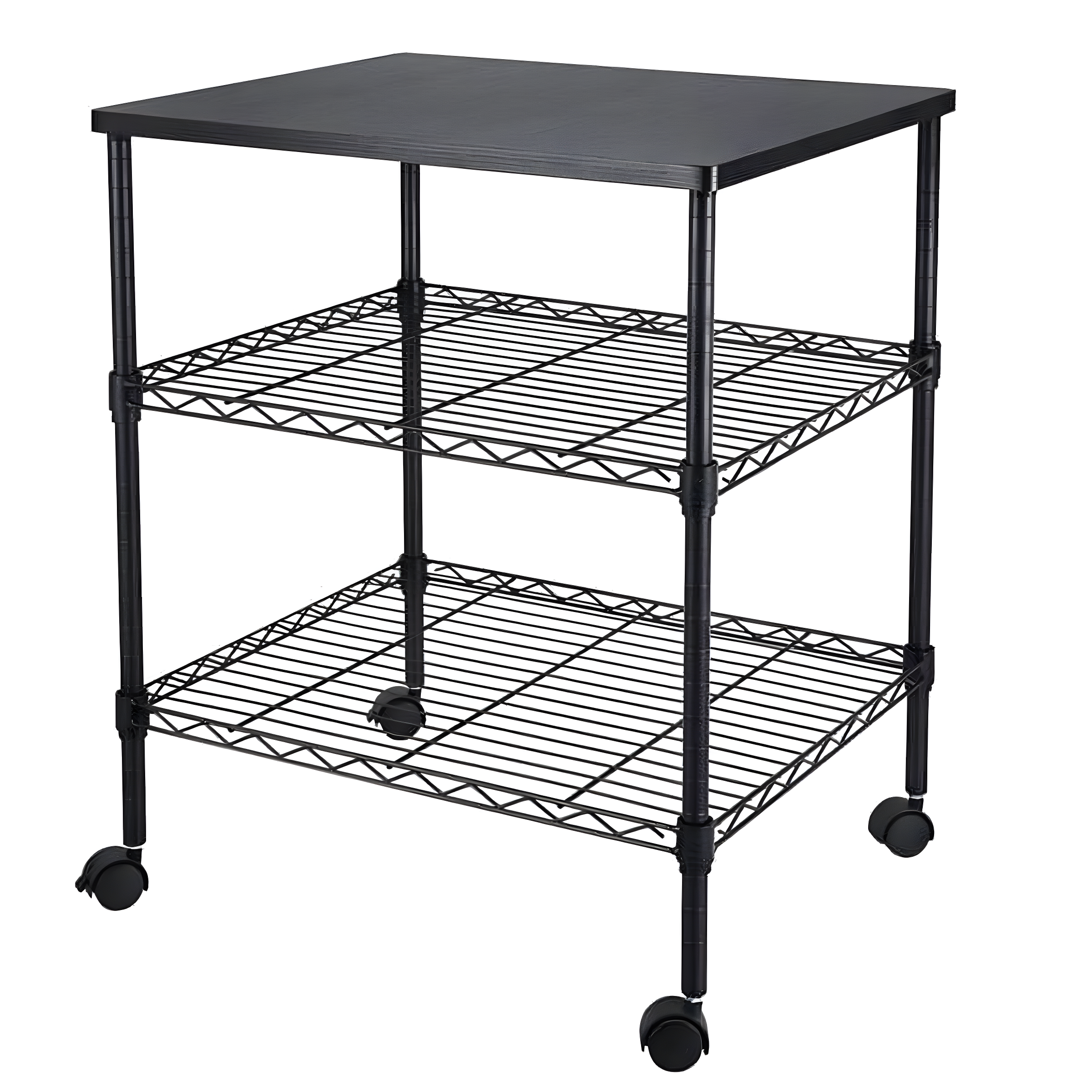 Black 3-Tier Metal Rolling Utility Cart with Locking Wheels