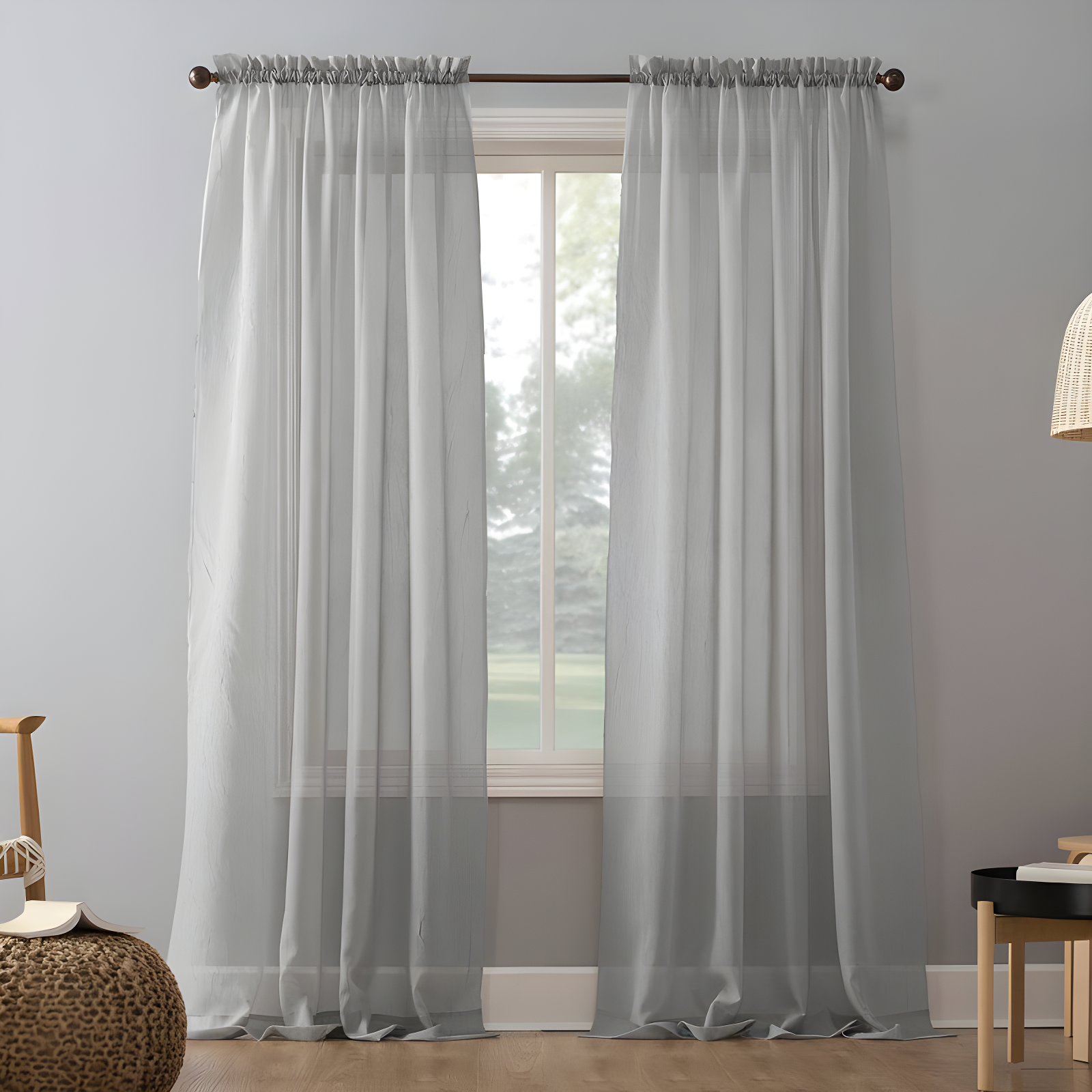 Erica Silver Sheer Polyester Rod Pocket Curtain Panel