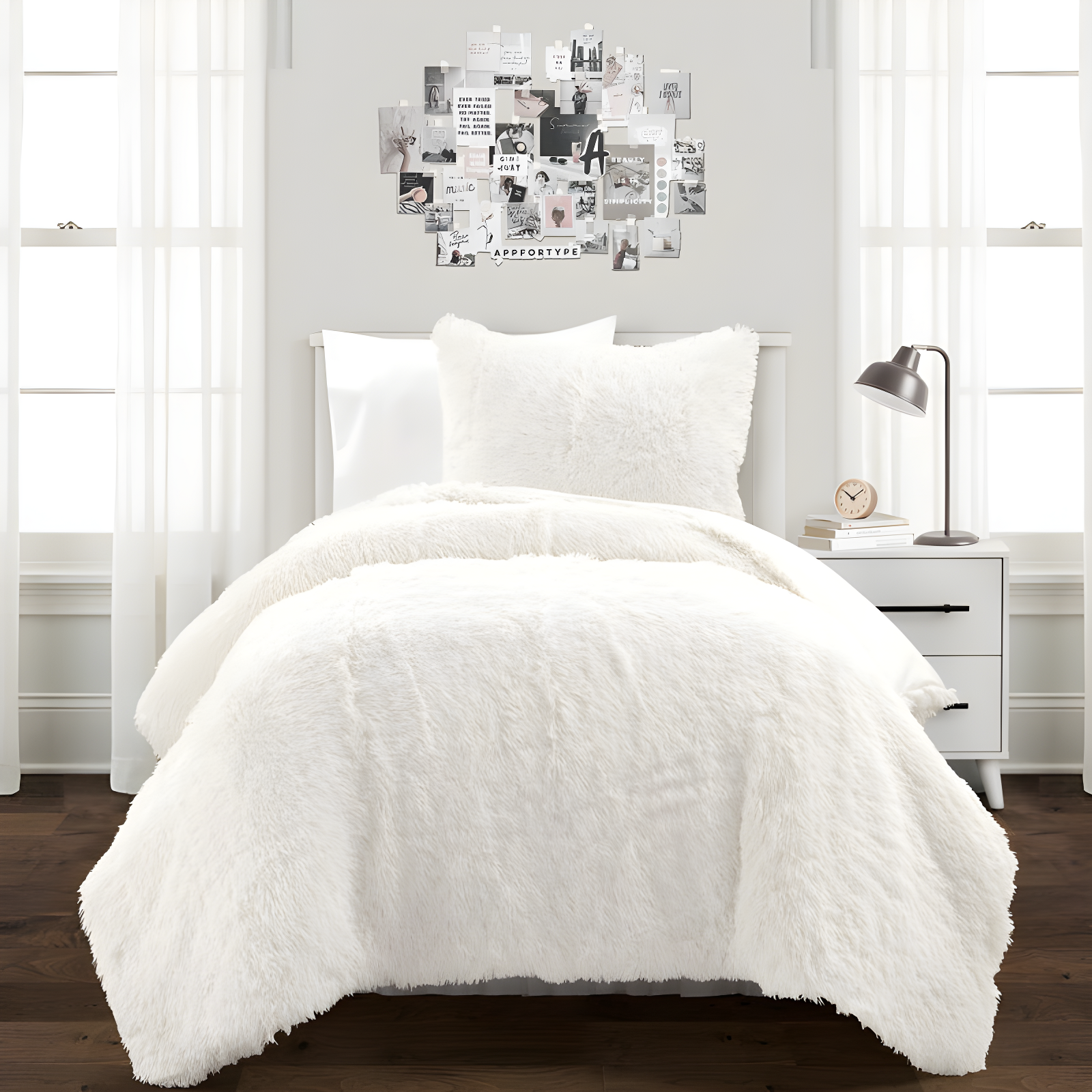 Ivory Twin Faux Fur Comforter and Pillow Set