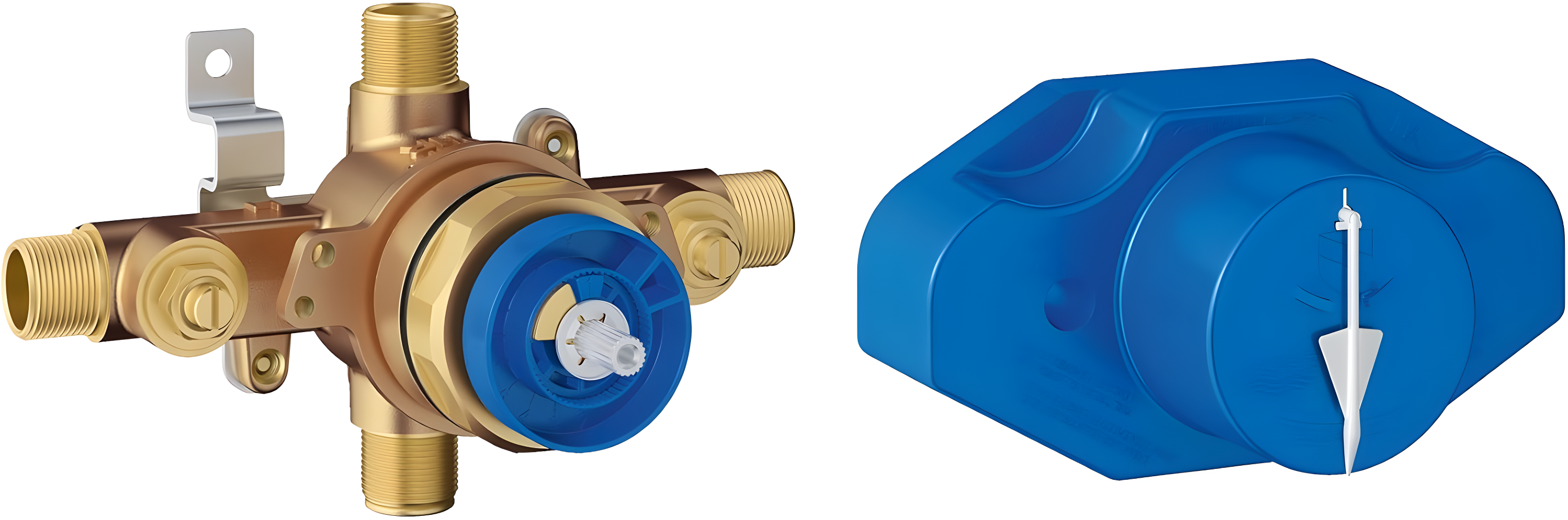 Universal Blue and Brass Pressure Balance Shower Valve