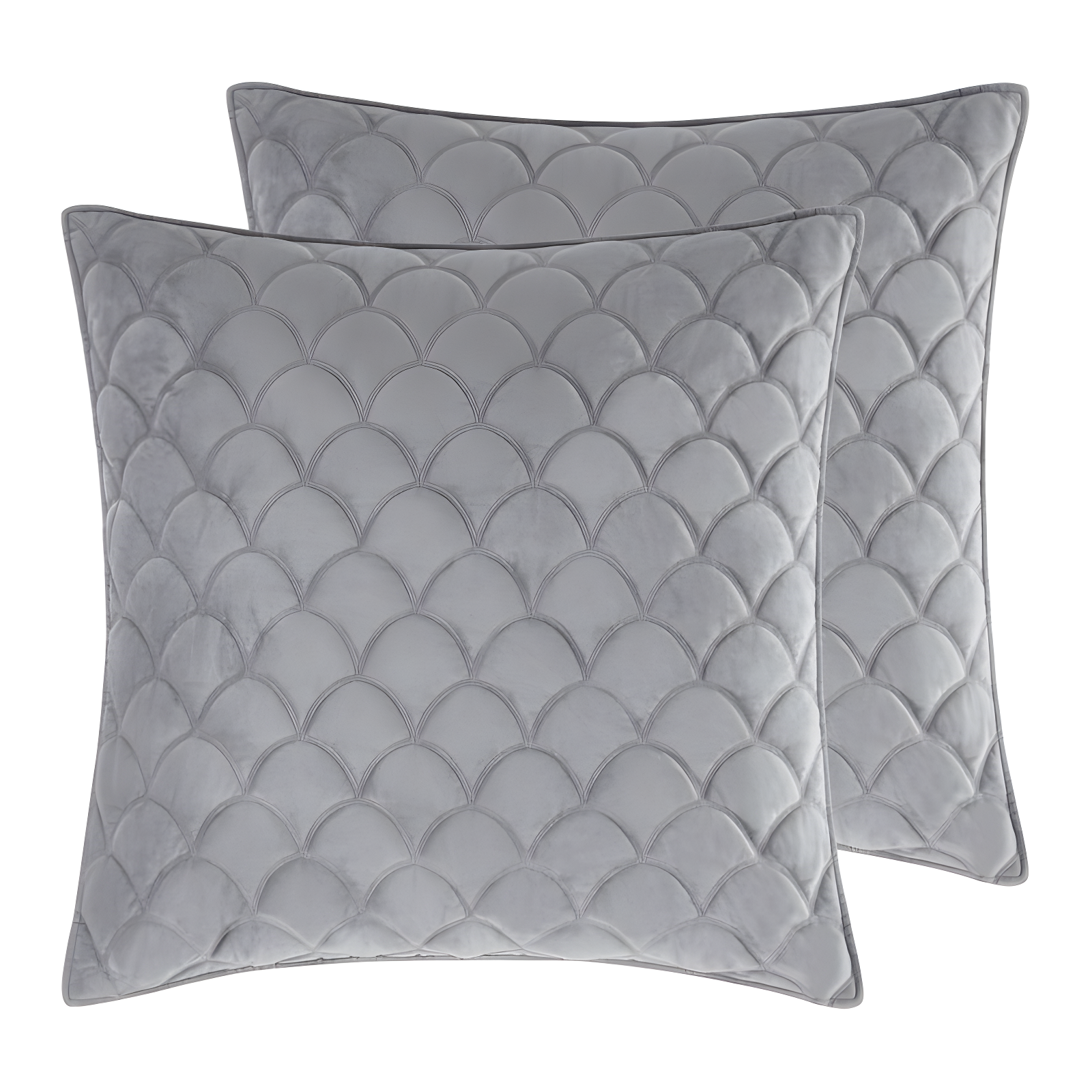 Light Grey Velvet Quilted Euro Sham Set of 2