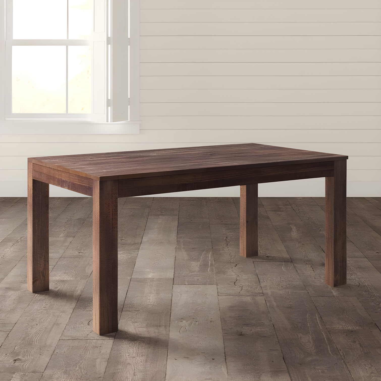 Rustic Walnut Solid Pine Farmhouse Dining Table, 63"