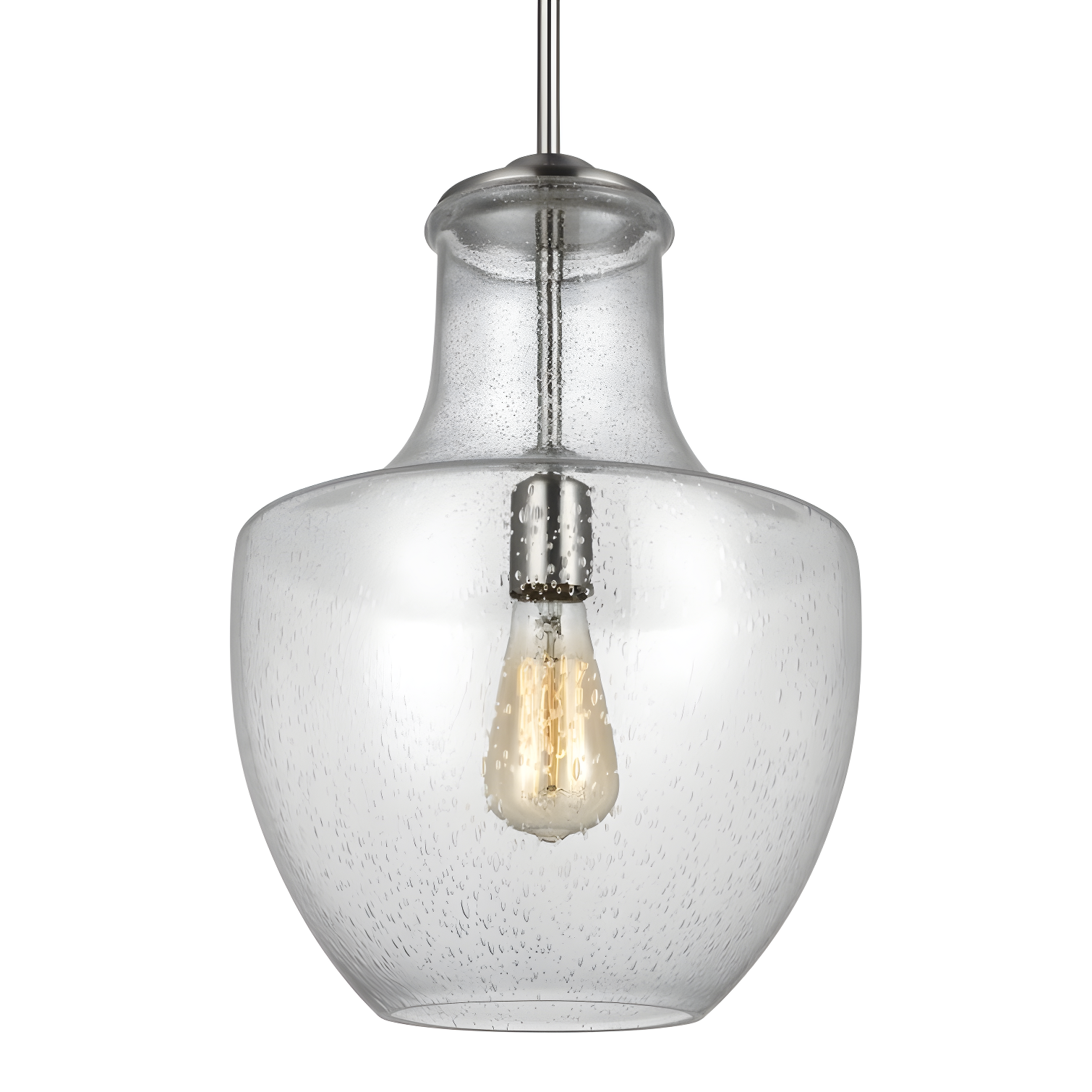 Satin Nickel Clear Seeded Glass Mini Pendant Light