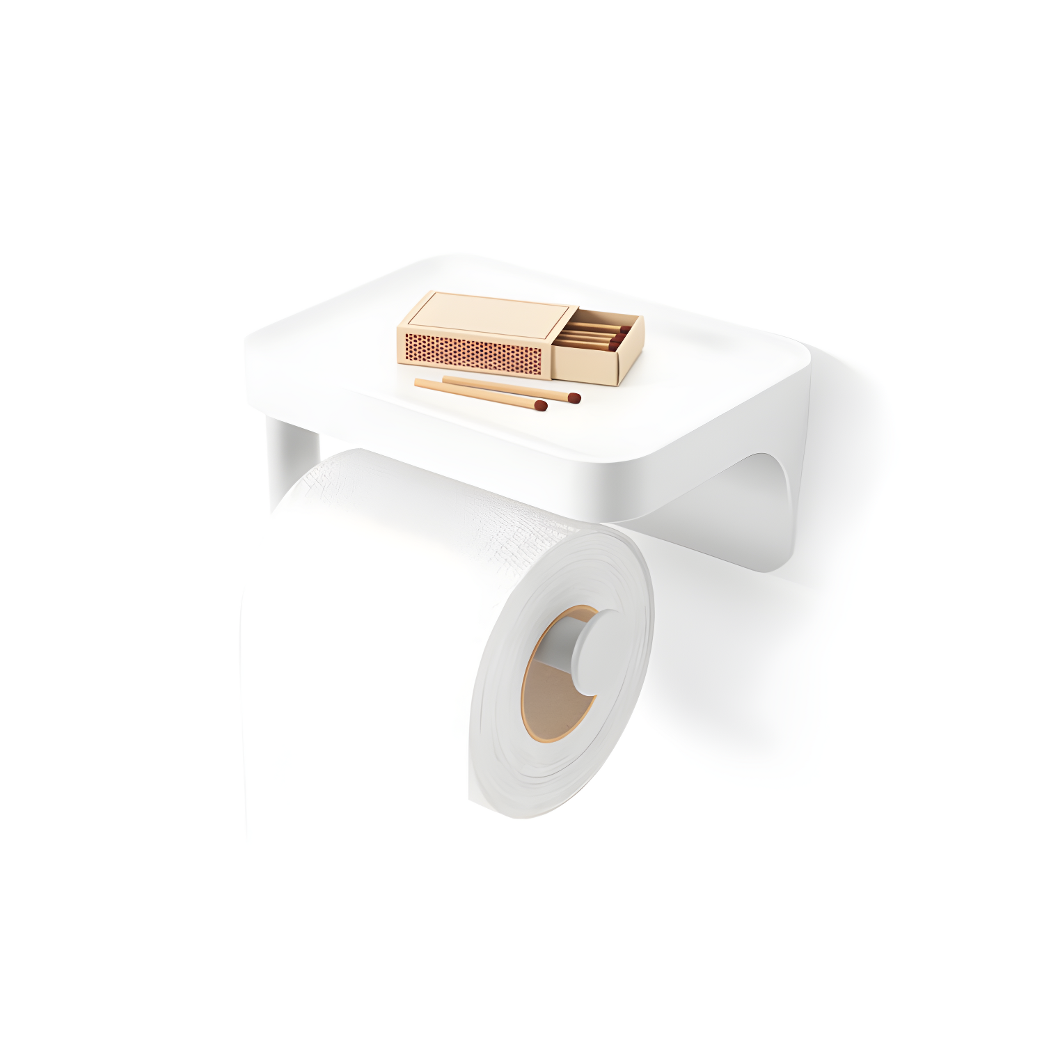 White Adhesive Toilet Paper Holder with Shelf