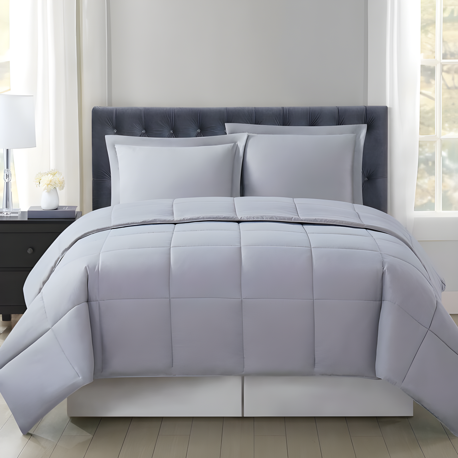 Twin Gray Reversible Down Alternative Microfiber Comforter Set