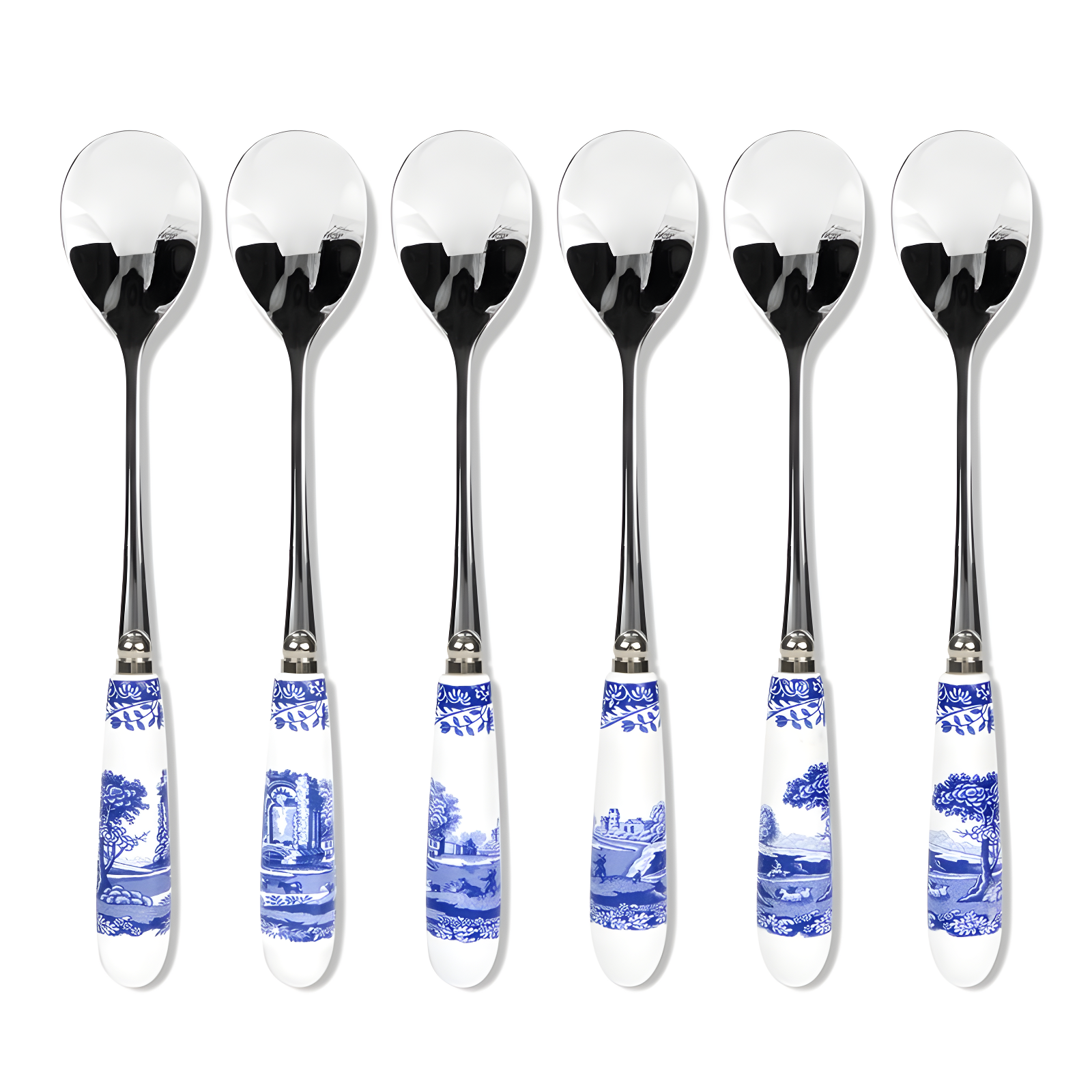 Blue and White Porcelain Handle 6" Teaspoons Set of 6