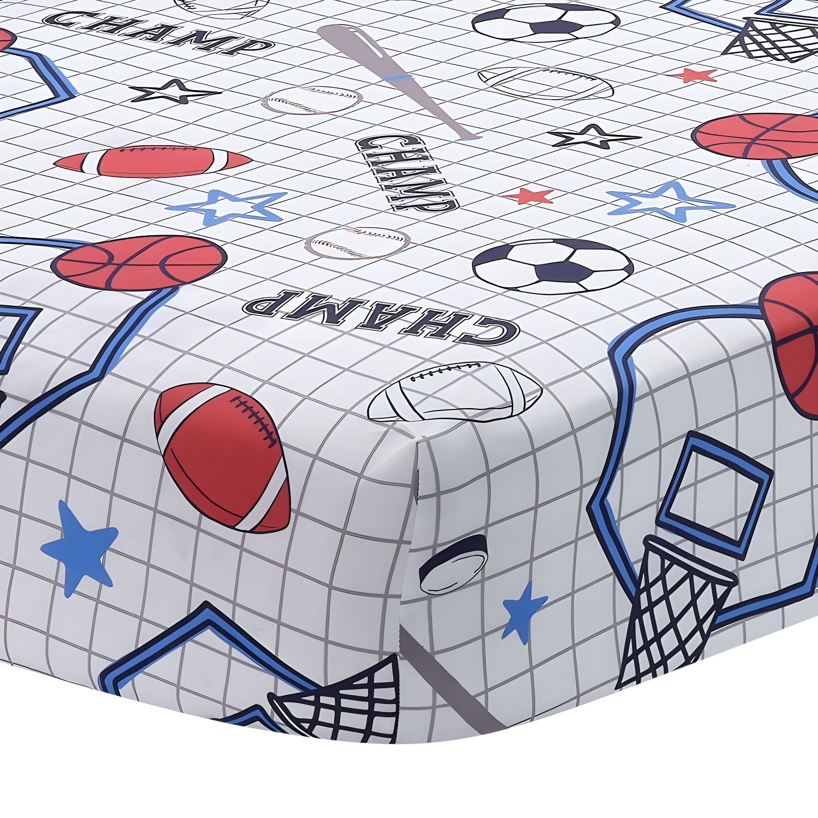 White Sports Print Cotton Toddler Crib Sheet