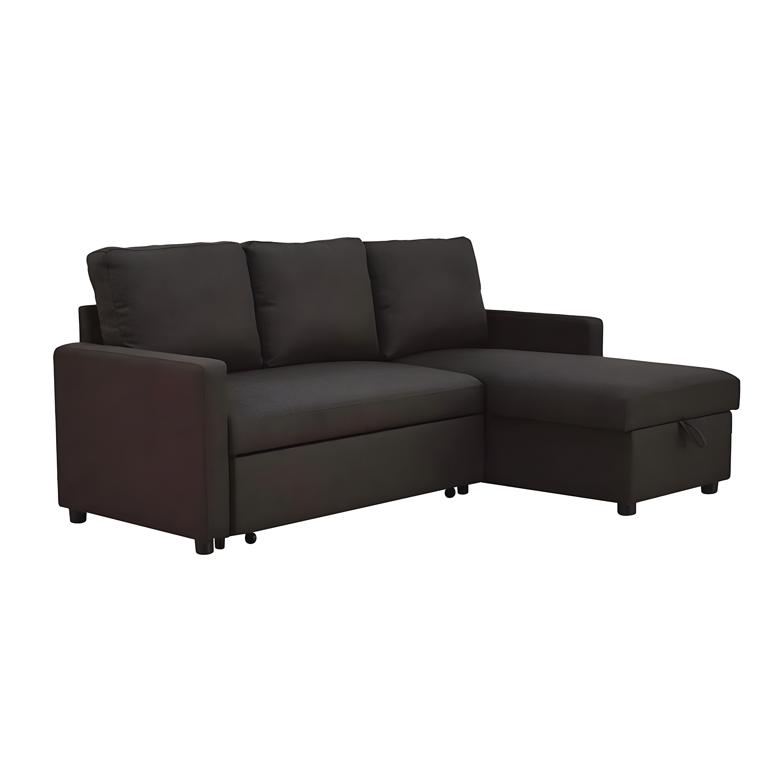 Black Linen Twin Sectional Sofa with Storage and Sleeper